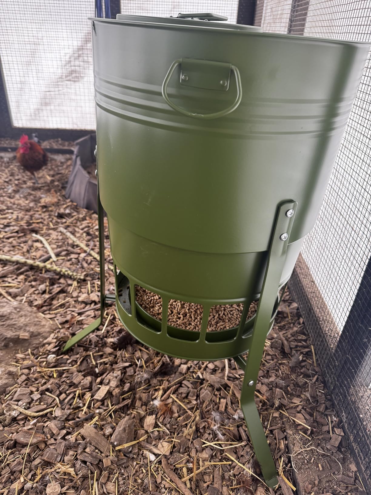 KOL Chicken Feeder No Waste for Coop & Outdoors, 16 Port 50lbs Poultry Feeder with Spill-Control Design, Rust-Proof Powder Coated Metal & Smooth Safe Edges (Avocado Green) customer photo 2