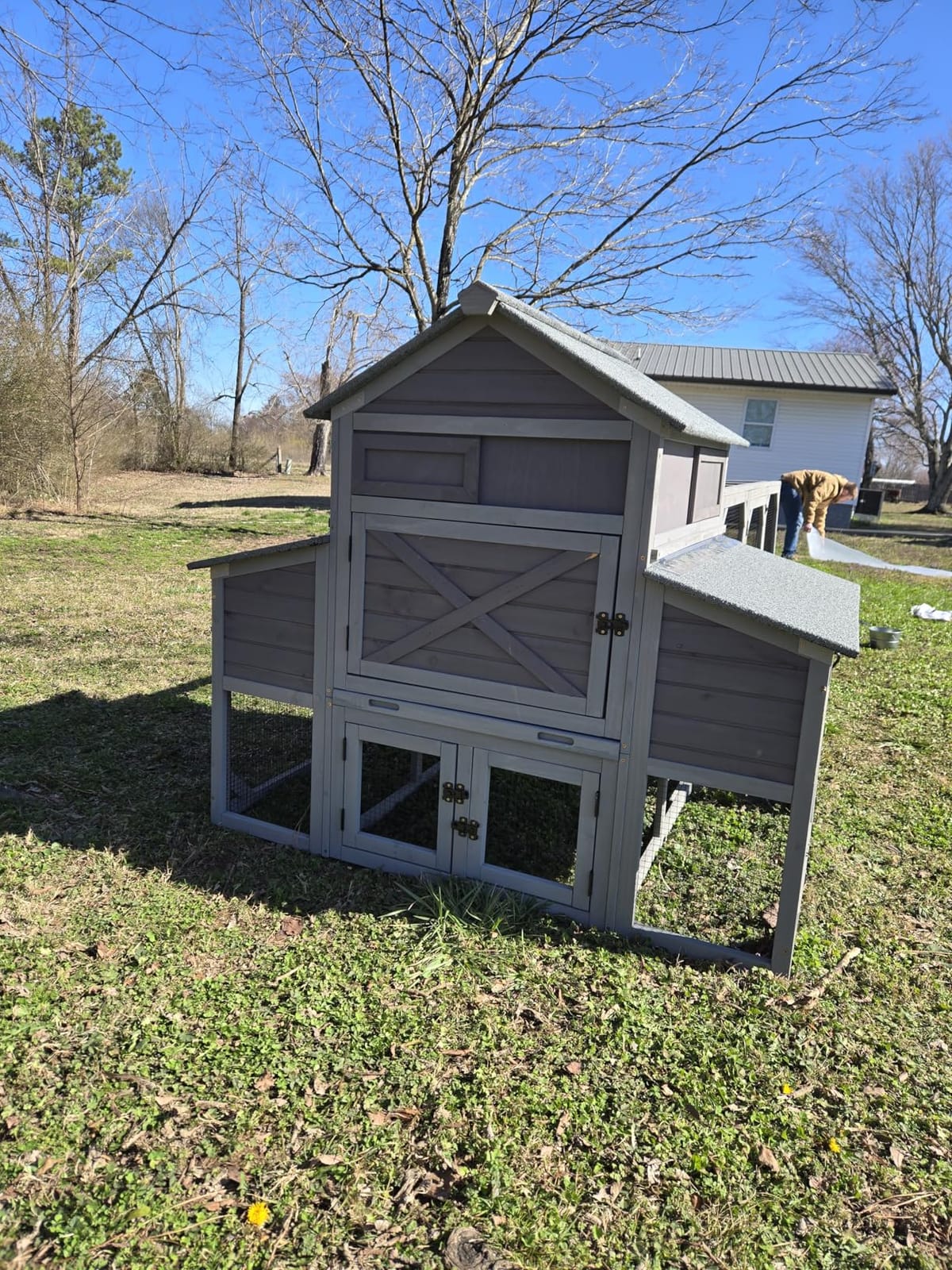 Large Chicken Coop with Run, Mobile Chicken House with Wheels and All-Around Iron Frame, Chicken Tractor Poultry Cage for 6-8 Chickens, Nesting Box, Metal Pull-Out Tray customer photo 2
