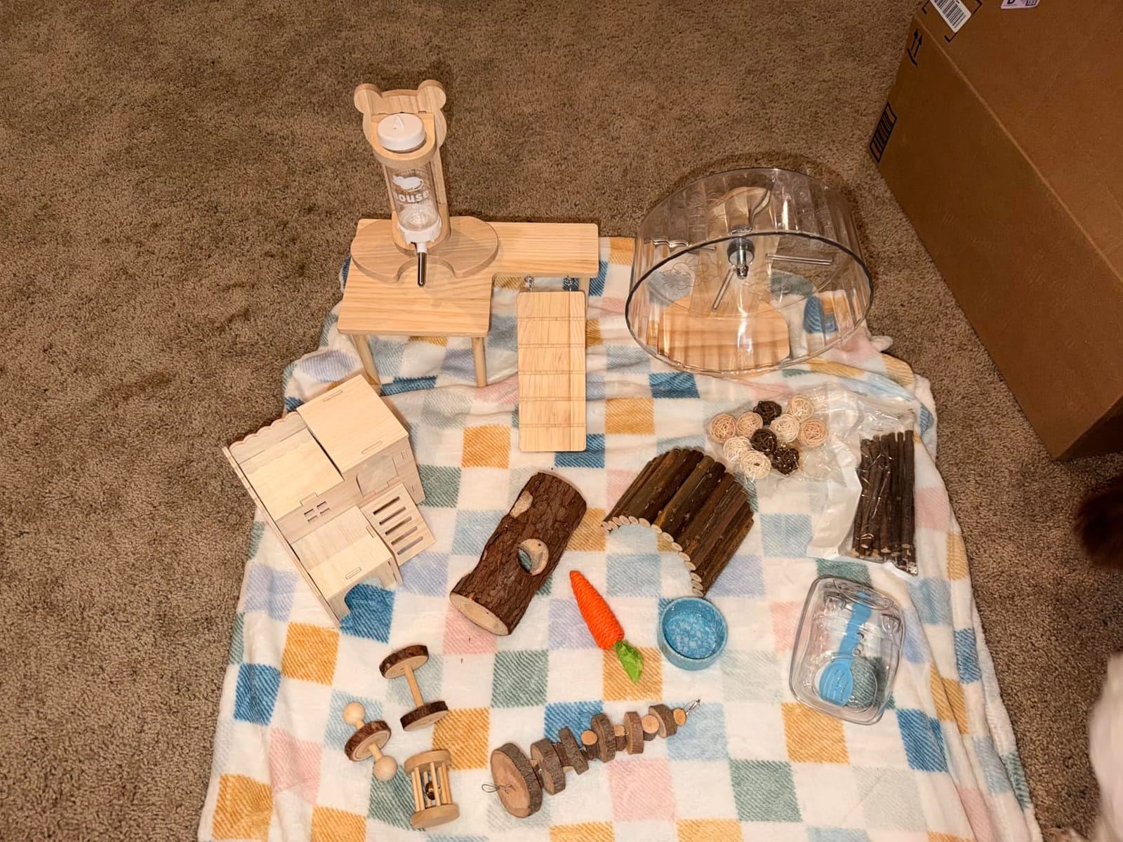 40 Pcs Hamster Cage Accessories Exercise Wheel,Active Style | Wooden Wheel Platform Hideout House, Water Bottle Sand Bath Bowl, Chew Toys for Syrian Dwarf Hamsters Mice Gerbils Habitat customer photo 1