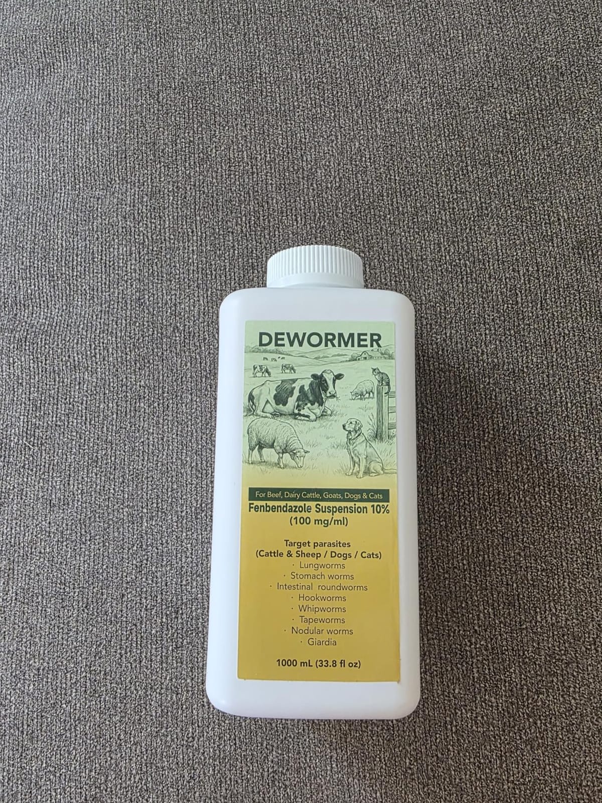 Dewormer for Beef, Dairy Cattle and Goats, Fenbendazole 10% Oral Suspension | Control of Roundworms, Hookworms, Whipworms & Tapeworms, 33.8 fl oz (1000 mL) customer photo 1