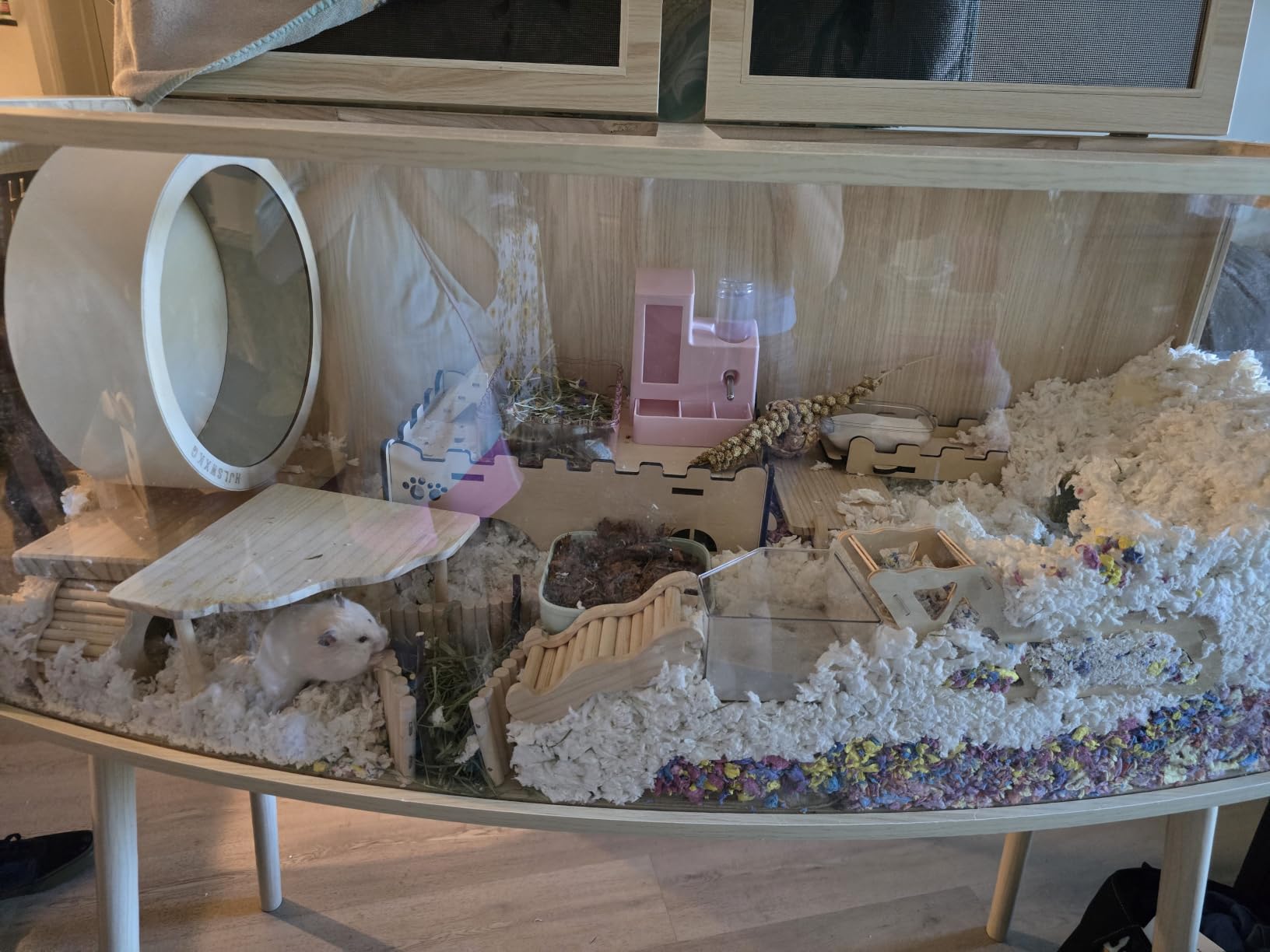 PROLEE Hamster Cage with Curved Design, Chew Proof Wooden Hamsters Enclosure with Leg Stand and Openable Top for Gerbils, Hamster Habitat, 48x20x20 Inch customer photo 2