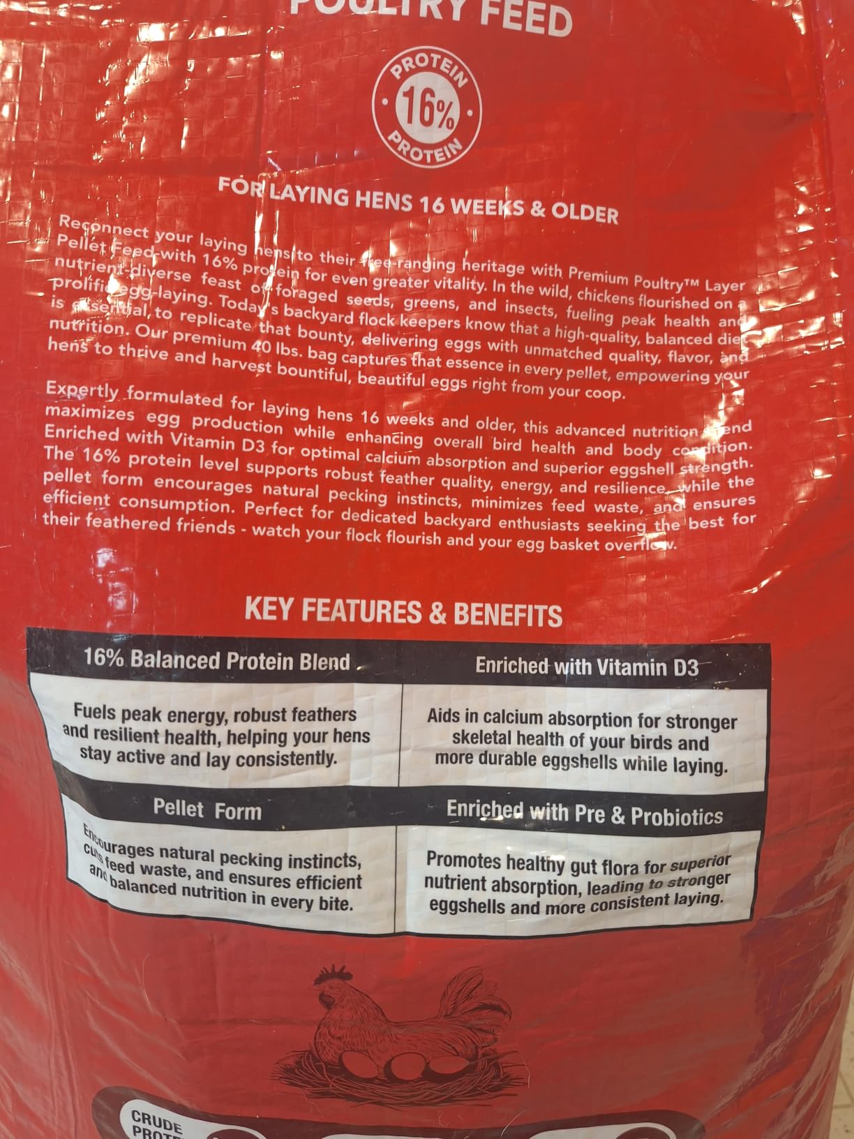 Chicken Layer Feed Pellets, 16% Protein, 40lb, Made in USA | Supports Consistent Egg Production, Strong Eggshells, Calcium Absorption & Vitamin D3, Ideal for Backyard Flocks customer photo 1