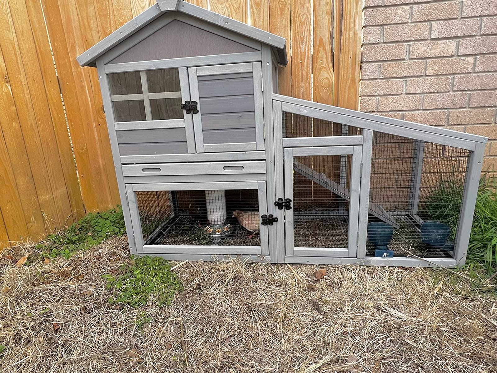 80.5'' Outdoor Chicken Coop, Mobile Chicken Tractor with Wheels, Large Poultry Hen Cage with Nesting Box, Waterproof Roof and Sliding Out Tray, Wooden Chicken House for 2-4 Chickens customer photo 2