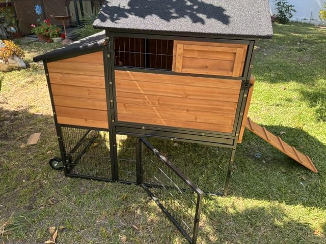 GUTINNEEN Large Chicken Coop with Run, Mobile Chicken Tractor for 6-8 Chickens, Upgraded Metal Frame Hen House with Wheels, 6 Nesting Boxes, Metal Pull-Out Tray, Asphalt Roof customer photo 2