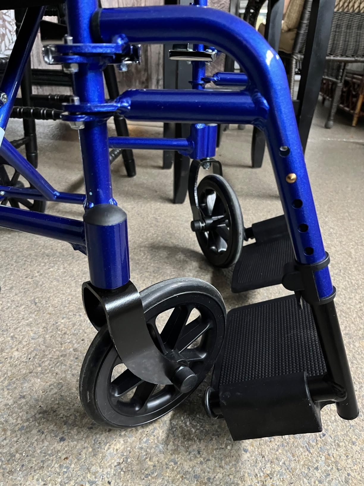 Lumex Everest & Jennings Transport Wheelchair – Lightweight Folding Transit Chair with 19” Seat for Adults & Seniors, Blue customer photo 2