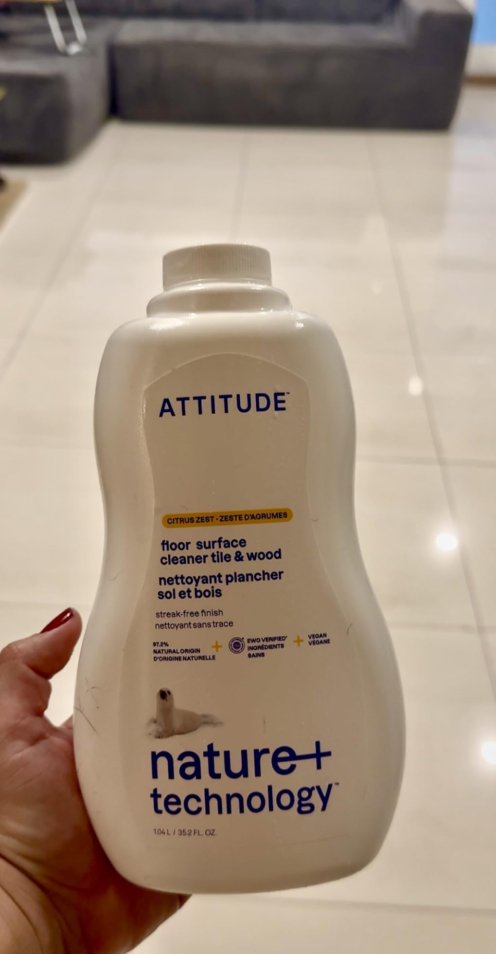 ATTITUDE Floor Cleaner, EWG Verified, Streak-Free, Vegan & Plant-Based for Tile, Wood & Laminate Floors, Citrus Zest Scent, 35.2 Fl Oz customer photo 2