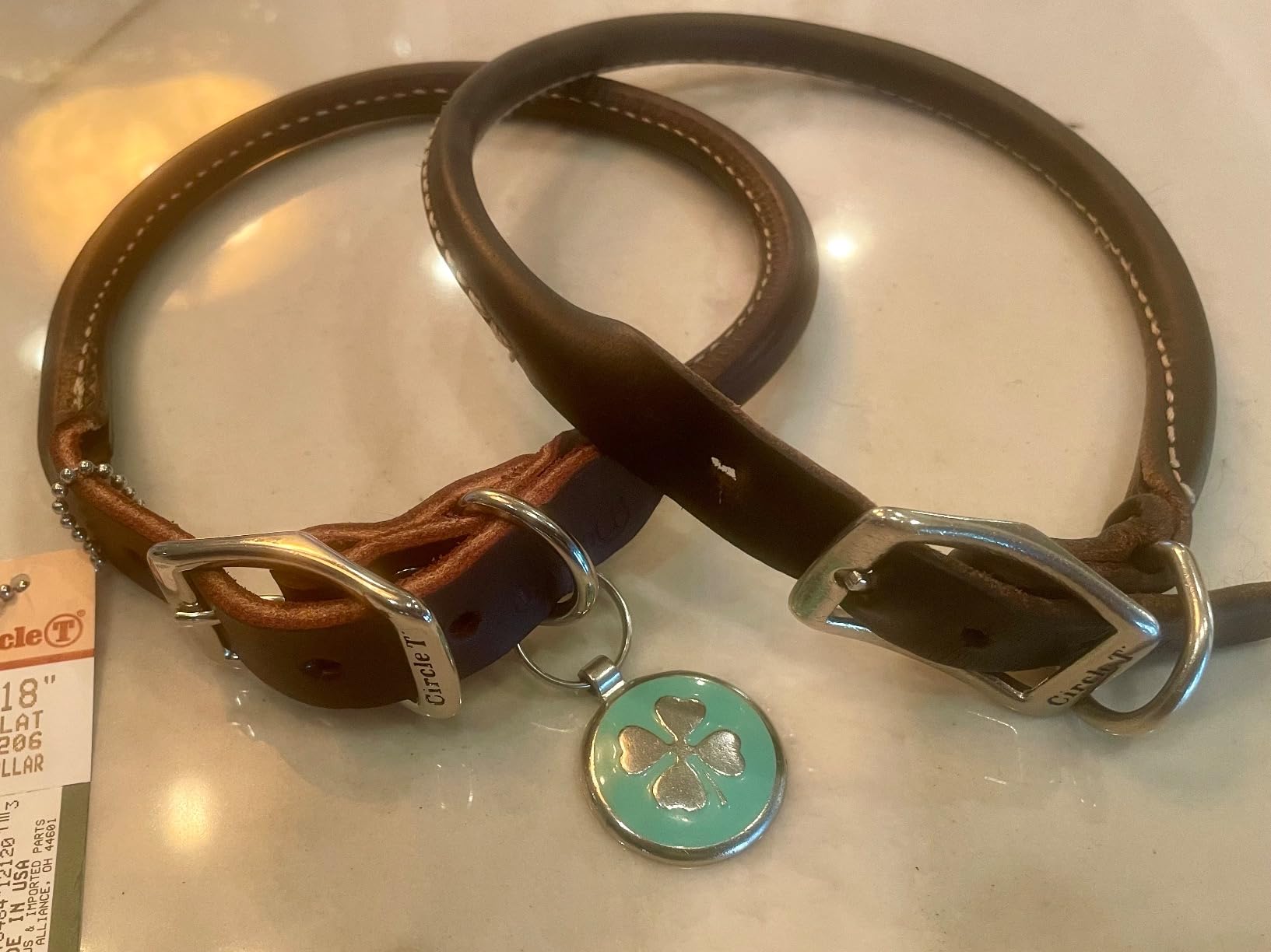 Coastal Pet - Circle T Oak Tanned Leather Round Dog Collar - Comfortable for Dogs with Long Hair or Sensitive Skin - Pet Collar Made from Full-Grain Leather - Tan, 1