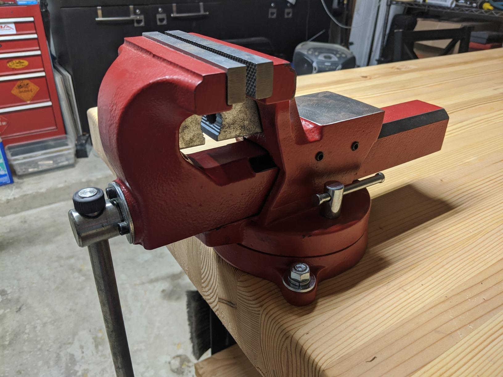 Yost Vises ADI-6 Heavy Duty Vise | 130,000 PSI Tensile Strength Austempered Ductile Iron Bench Vise | 6 Inch Jaw Width with a 360 Degrees Interlocking Swivel Base and 2 Lockdowns | Red customer photo 1