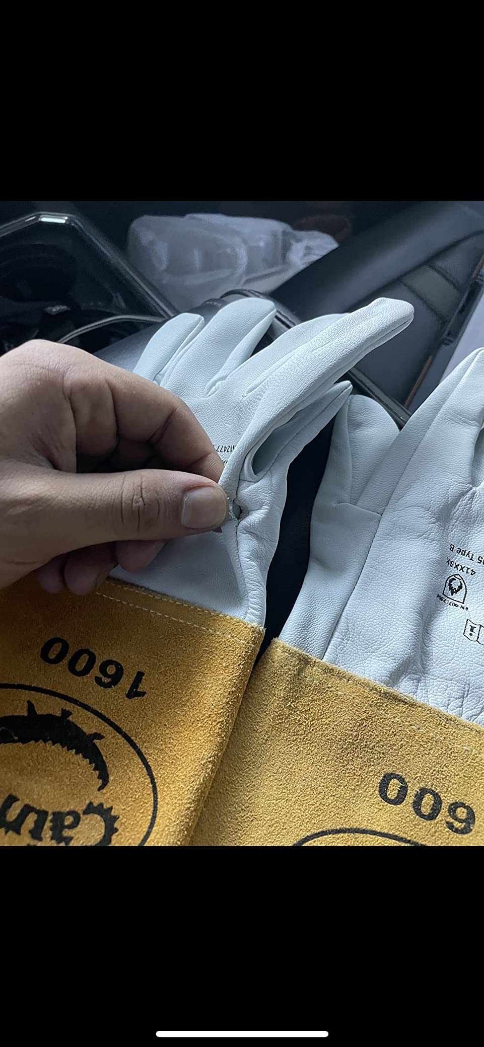Caiman Premium Goat Grain TIG Welding Gloves, 4-Inch Gold Extended Cuff, Unlined, White/Gold, Medium (1600-4) customer photo 1