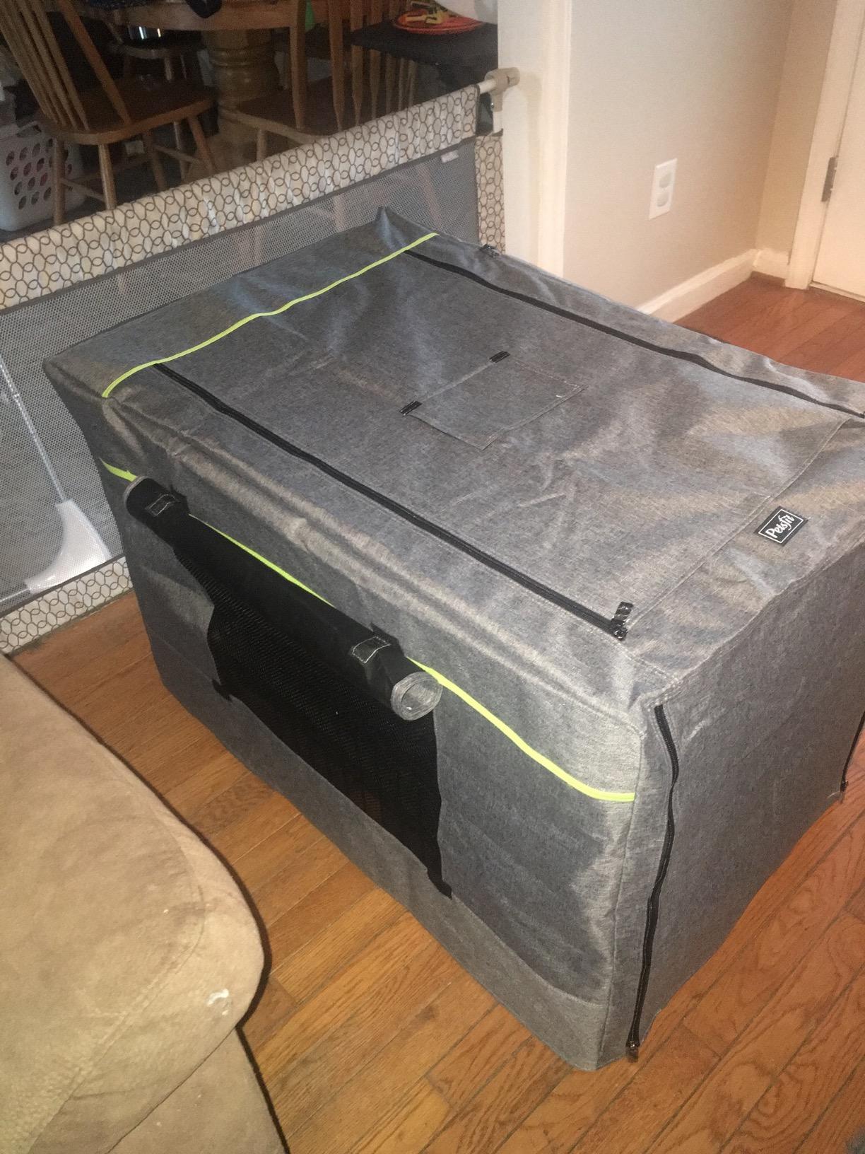PETSFIT Dog Crate Cover,30 Inch Kennel Cover for Wire Dog Crate,Double Doors, Mesh Window, Flap On The Top and Back is Detachable, Dog Cage Cover Grey customer photo 1