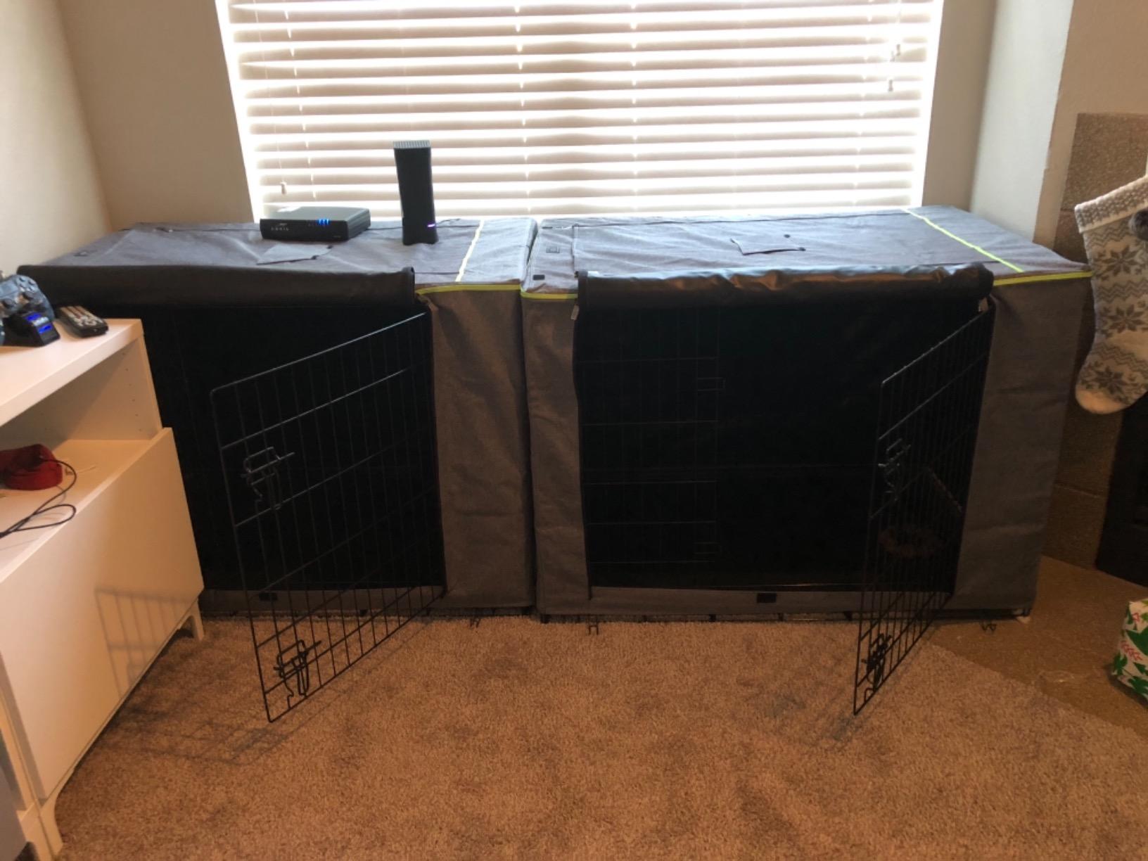 PETSFIT Dog Crate Cover,30 Inch Kennel Cover for Wire Dog Crate,Double Doors, Mesh Window, Flap On The Top and Back is Detachable, Dog Cage Cover Grey customer photo 2