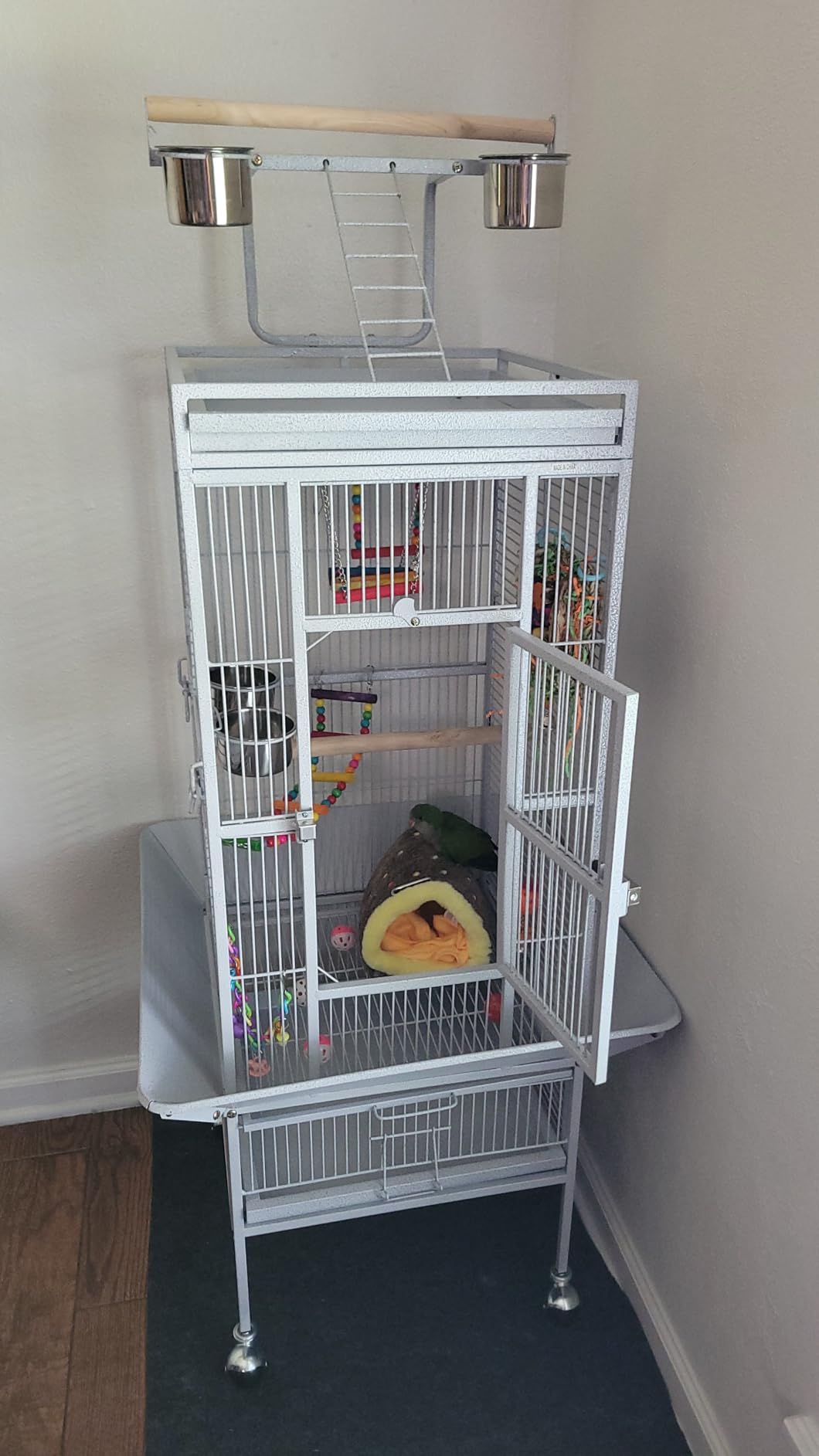 ZENY 61-inch Playtop Parrot Bird Cages, Wrought Iron Large Birdcage with Rolling Stand for Parakeet Cockatiels Quaker Conure Lovebird Finch Canary Small Medium Parrot Cage Birdcage (Black) customer photo 1
