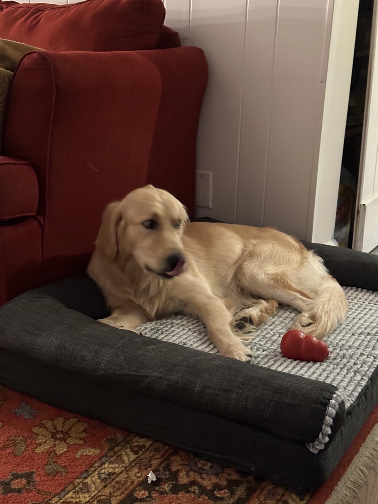 FurHaven Soft, Orthopedic Foam Sofa Dog Bed with Washable & Removable Cover - Sherpa/Chenille - Coffee, Dogs Up to 35 lbs - Medium customer photo 1