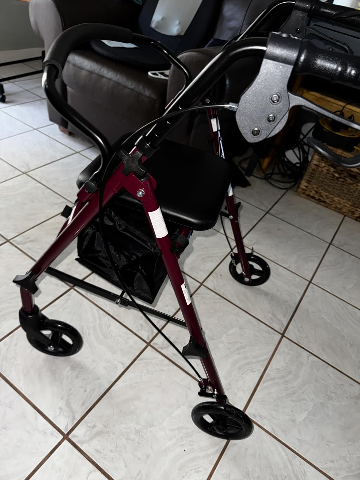 Medline Steel Rollator Walker with Seat, Burgundy, 350 lb. Weight Capacity, 6” Wheels, Foldable, Adjustable Handles, Rolling Walker for Seniors, Walker for Mobility Impaired customer photo 1