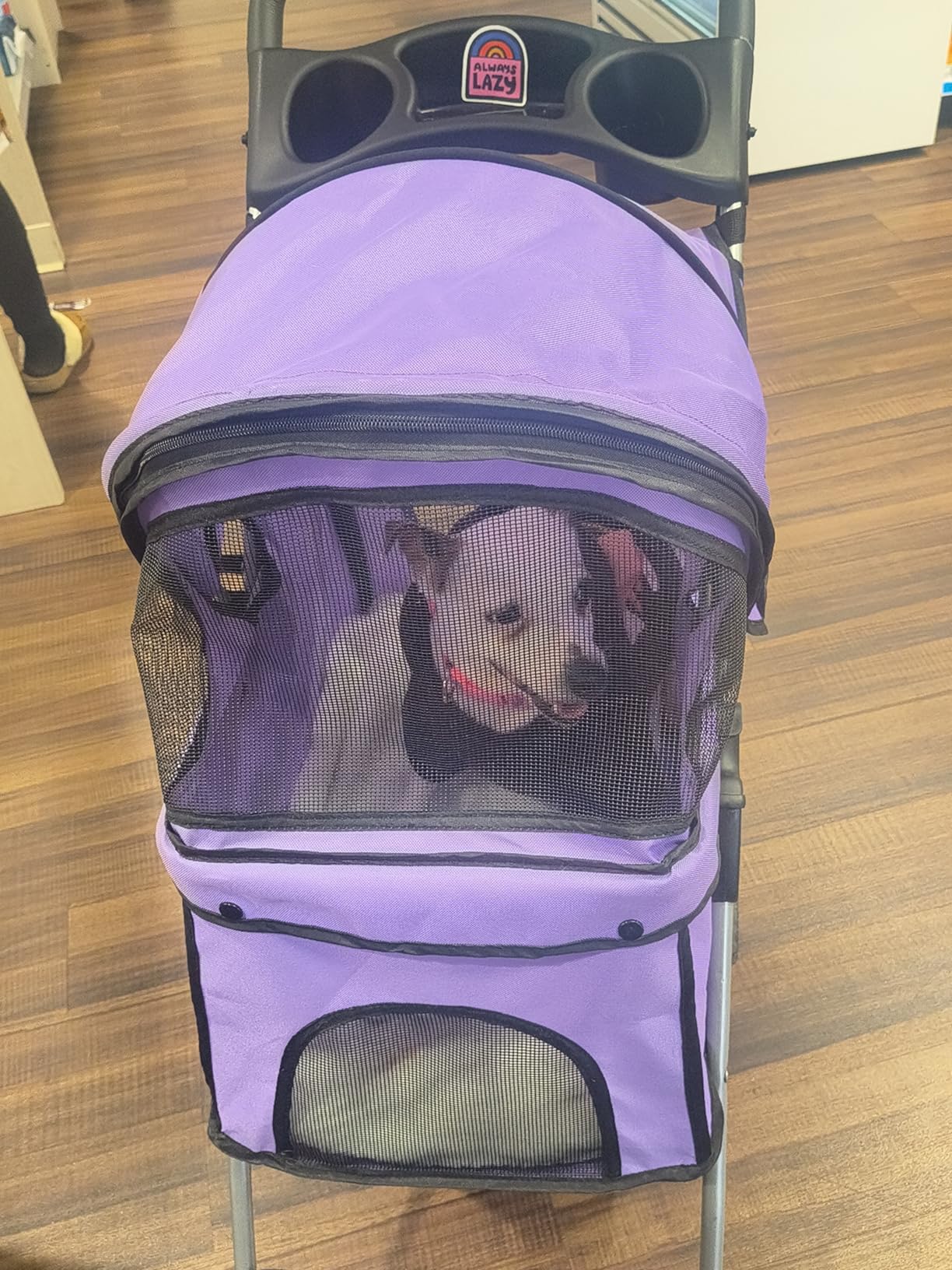 4 Wheel Pet Stroller Cat Dog Cage Stroller Travel Folding Carrier with Cup Holder and Removable Lining for Small and Medium Dogs, Cats (Black) customer photo 2