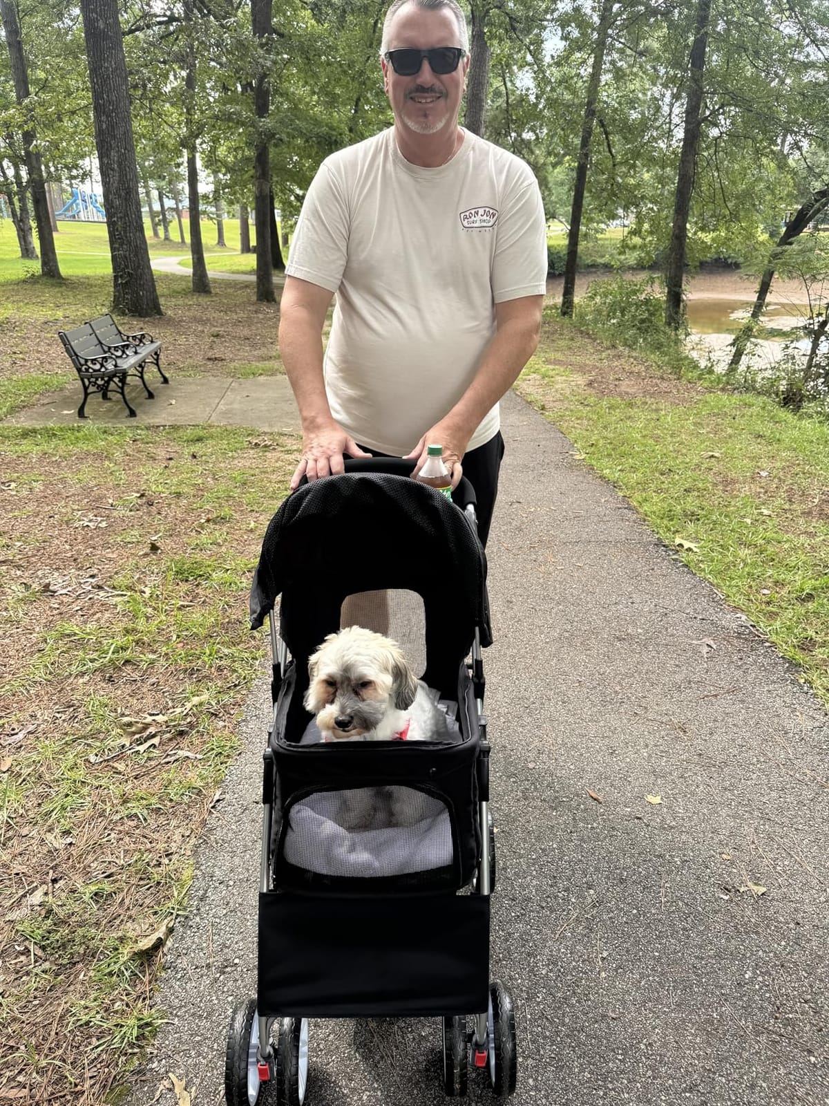 4 Wheels Pet Stroller Dog Cat Stroller for Small Medium Dog Cats Foldable Carrier Jogger Travel Puppy with Storage Basket and Cup Holder (Black) customer photo 1