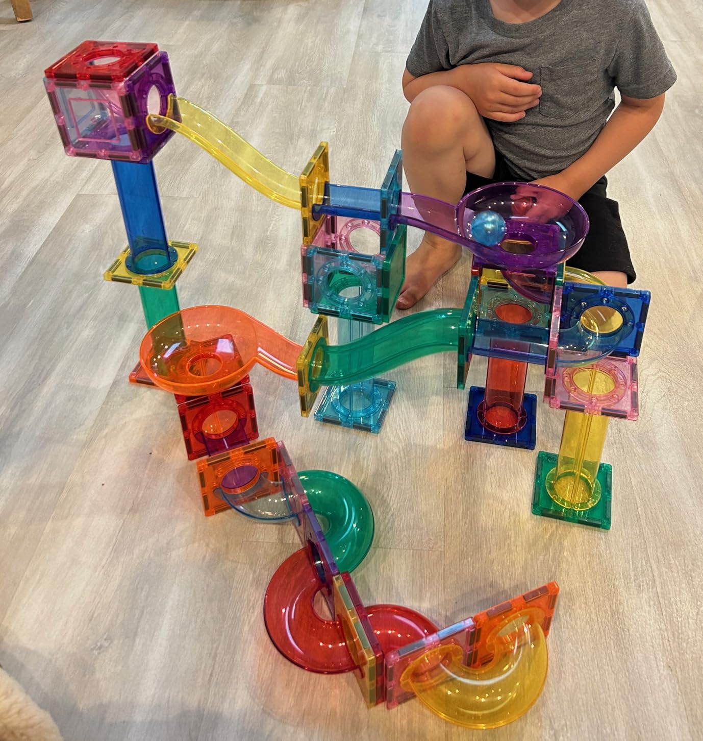 PicassoTiles 100 Piece Marble Run Magnetic Tiles Race Track STEM Ages 3+ customer photo 2