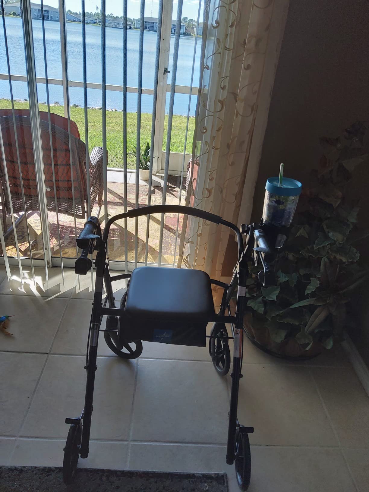 Medline Aluminum Rollator Walker, Burgundy, 300 lb. Weight Capacity, 8” Wheels, Adjustable Height Handle, Padded Seat & Backrest, Rolling Walker for Seniors and Mobility Impaired customer photo 1