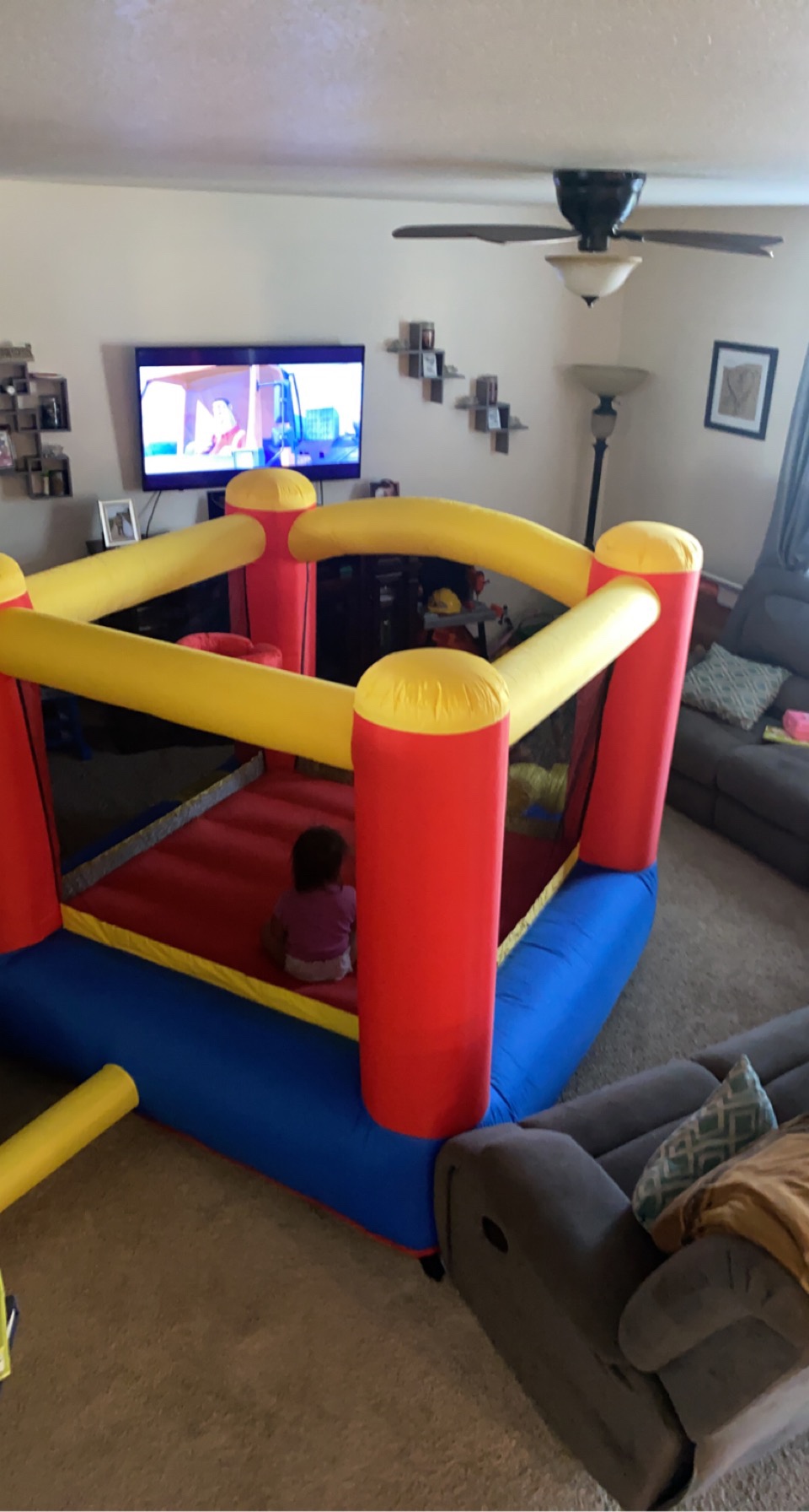 JOYMOR Inflatable Indoor Bounce House for Kids 3-6 w/Air Blower and Basketball Hoop, Small Bounce House for Kids and Toddlers Indoor Party, Indoor Bounce House with Slide for Toddlers customer photo 1