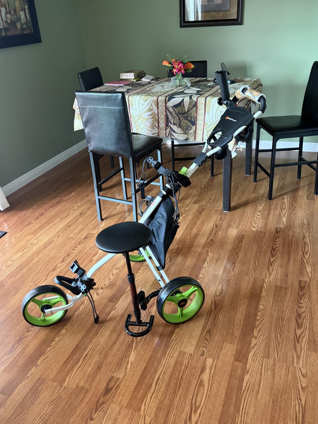 Tangkula Golf Push Pull Cart with Seat, Lightweight Foldable Collapsible 3 Wheels Push Cart, Golf Trolley with Foot Brake, Adjustable Umbrella Holder & Seat, 4 Height Position Handle customer photo 2