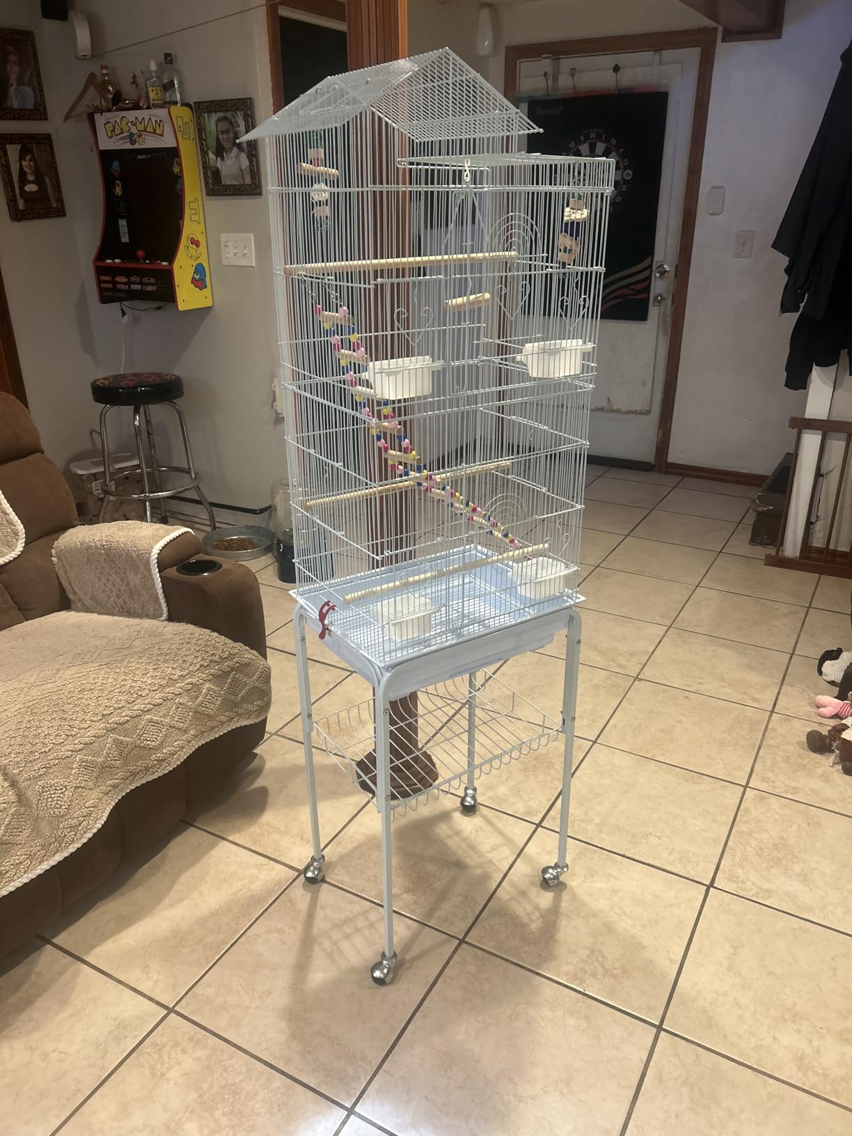 Yaheetech 62.5-inch Roof Top Flight Bird Cage for Parakeets Cockatiels Conures Finches Lovebirds Canaries Budgies Small Parrots, Large Birdcage with Detachable Rolling Stand, White customer photo 2