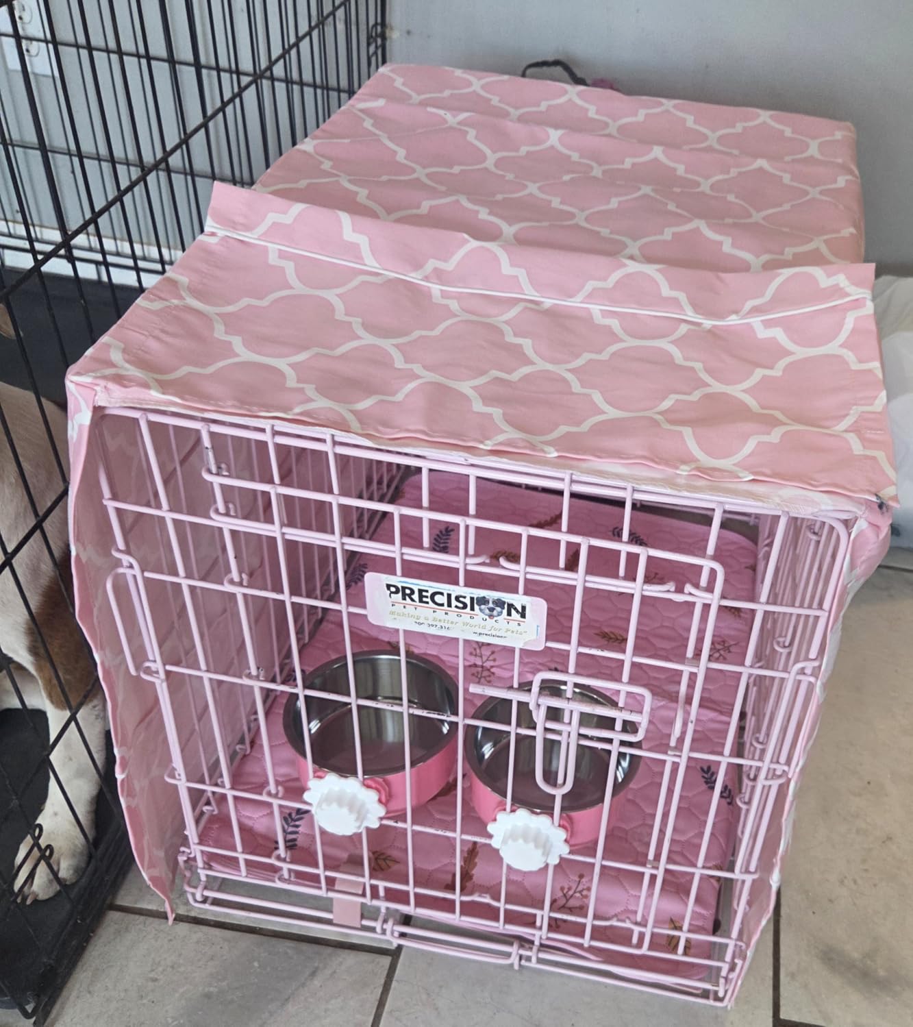 MidWest Homes for Pets Small Dog Crate Cover Featuring Teflon Fabric Protector, Poly-Cotton Privacy Kennel Cover Fits Most 24-inch Crates, Pink Designer Print, Machine Washable, Reduces Barking customer photo 2