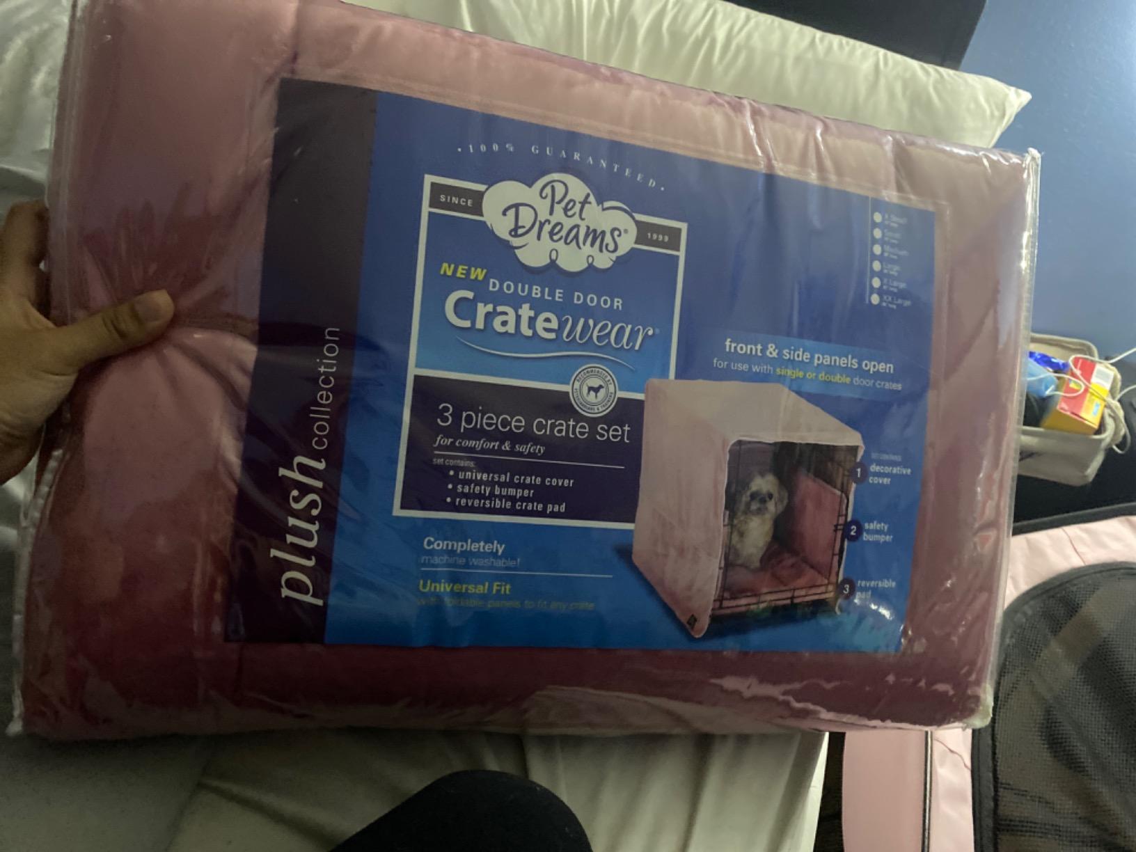 Pet Dreams 3-Piece Set Includes Dog Crate Cover, Dog Mat & Bumper Pad- Washable Kennel Bedding fits iCrate Cages 24, 30, 36, 42 Inch (Khaki, Small, 24