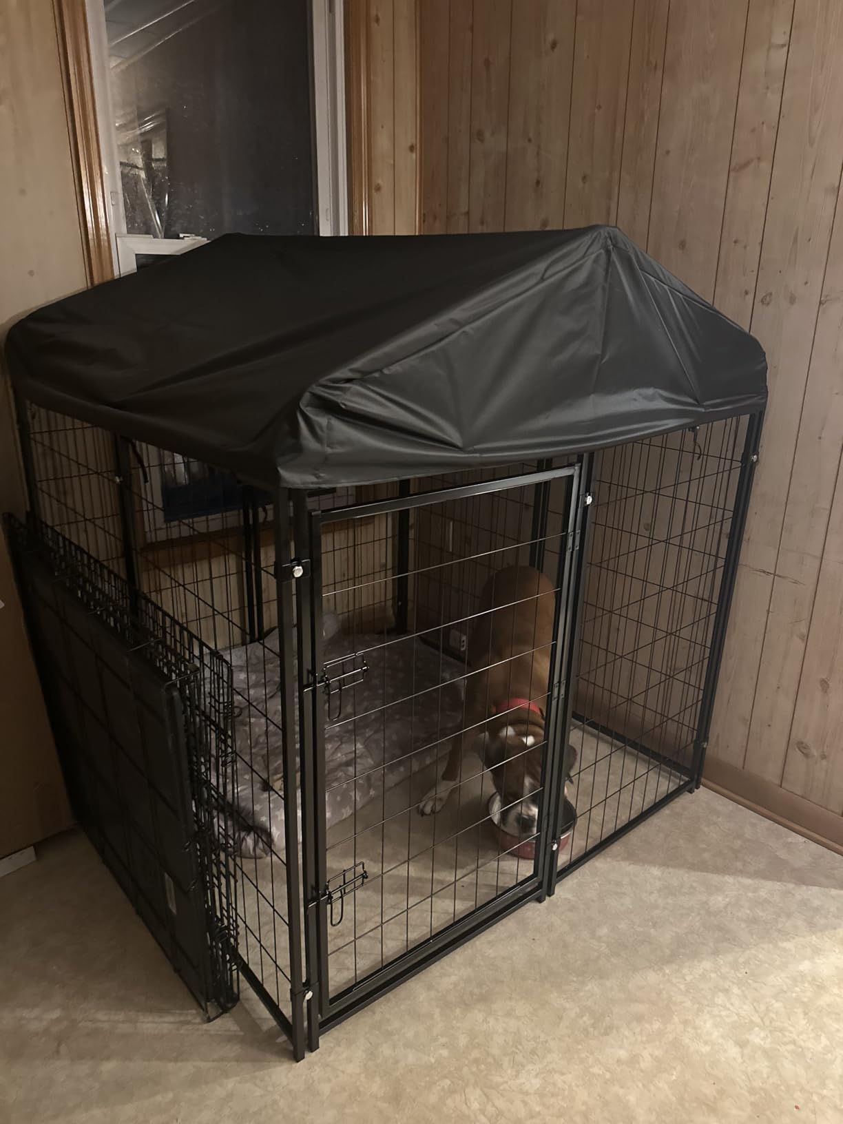 Dog Kennel Outside with Roof, 4'x4'x4.5' Outdoor Dog Kennel | Heavy-duty Welded Steel, UV-resistant Waterproof Cover, Secure Lock, Dog Crate Playpen with Ground Stakes for Large Dogs customer photo 1