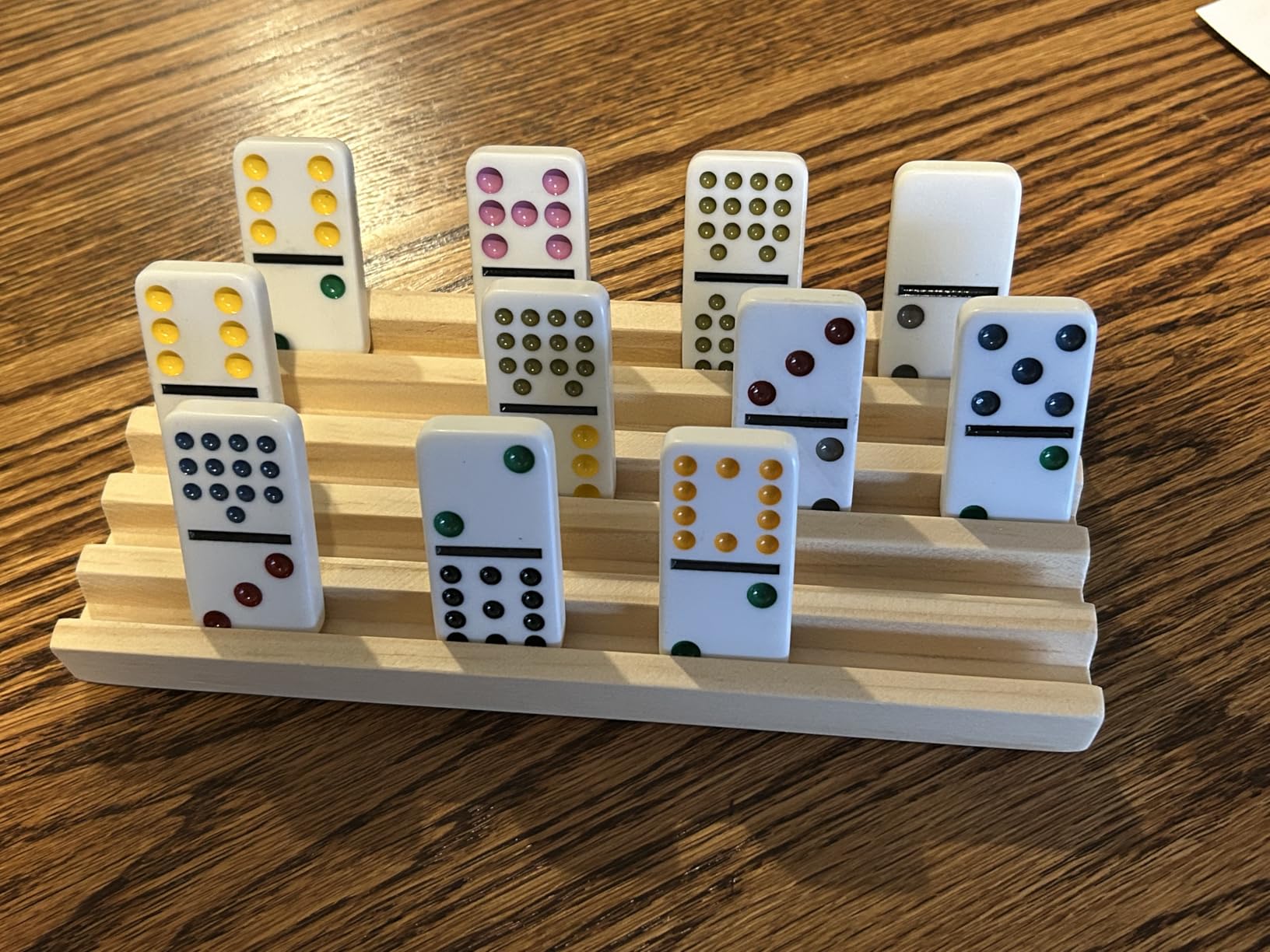 Gonoelec Double 12 Mexican Train Dominoes Set for Adults with 8PCS Wooden Holders, 9 Train Markers, 91 Color Dot Tile Dominos in Tin Box & Hub - Classic Family Board Game Set Party Toy Gift for Kids customer photo 1