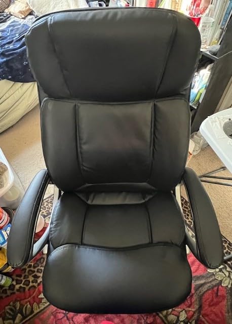 Serta Fairbanks Big & Tall Executive Office Chair, Ergonomic High-Back with Lumbar Support, Semi-Plush Seat Cushion and Body Pillows, Padded Armrests, Nylon Swivel Base, Bonded Leather, Cognac Brown customer photo 2