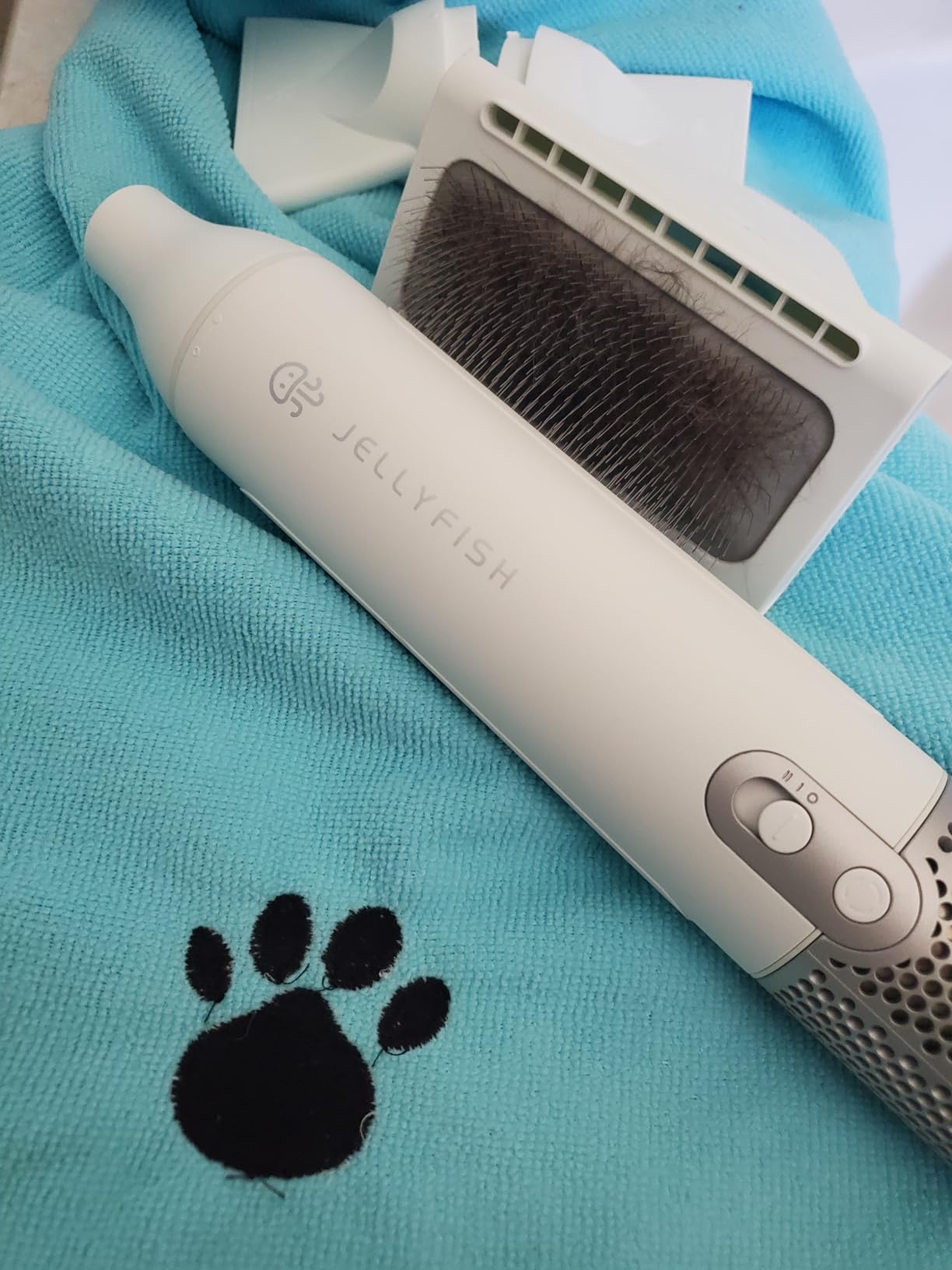 2 in 1 Grooming Kit for Pet-Dog Hair Dryer & Professional Grooming Brush for Frizzy Dog Hair Styling-1.21lb Lightweight Handhold Portable High Velocity Force Blower+4 Replacement Nozzle at Home Travel customer photo 1
