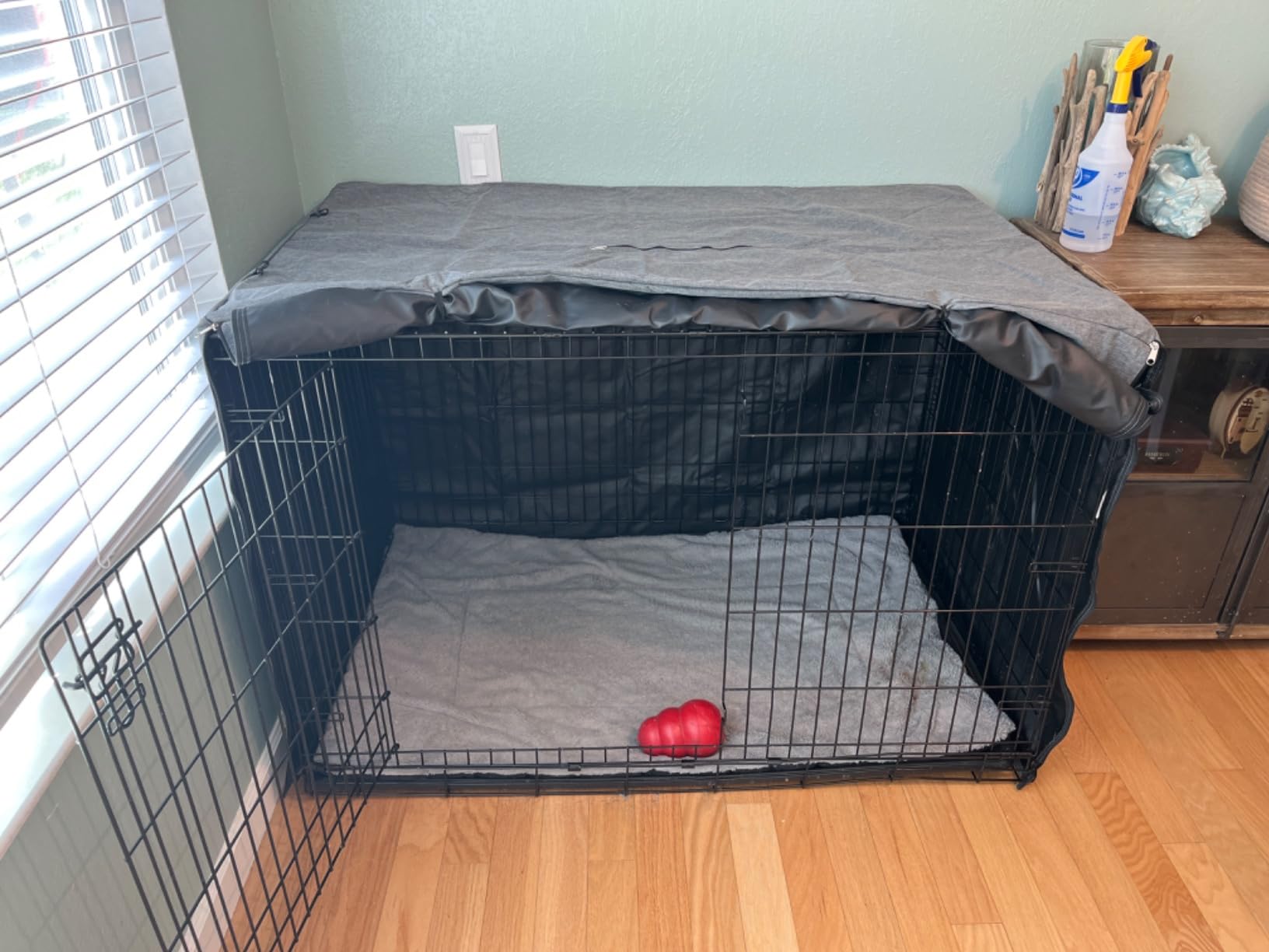 Deblue Grey 36 inches Dog Crate Cover, Heavy Duty Polyester Pet Kennel Covers Universal Fit for 1 2 Doors Standard Metal Crate (Grey) customer photo 2