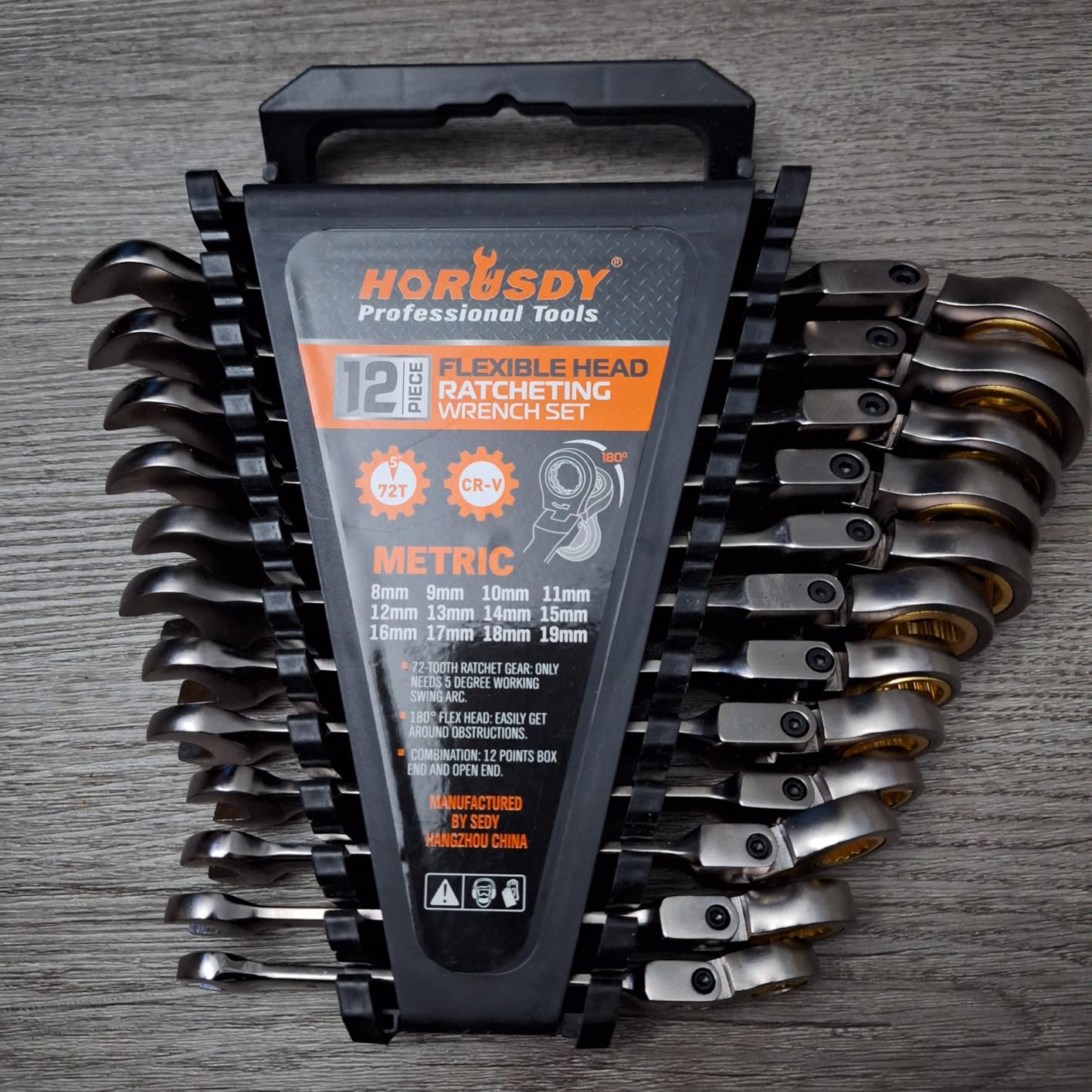 HORUSDY 12-Piece Metric Flex-Head Ratcheting Wrench Set with Organizer | 8-19 mm Ratchet Combination Wrenches Set | 72-Teeth | Chrome Vanadium Steel customer photo 2