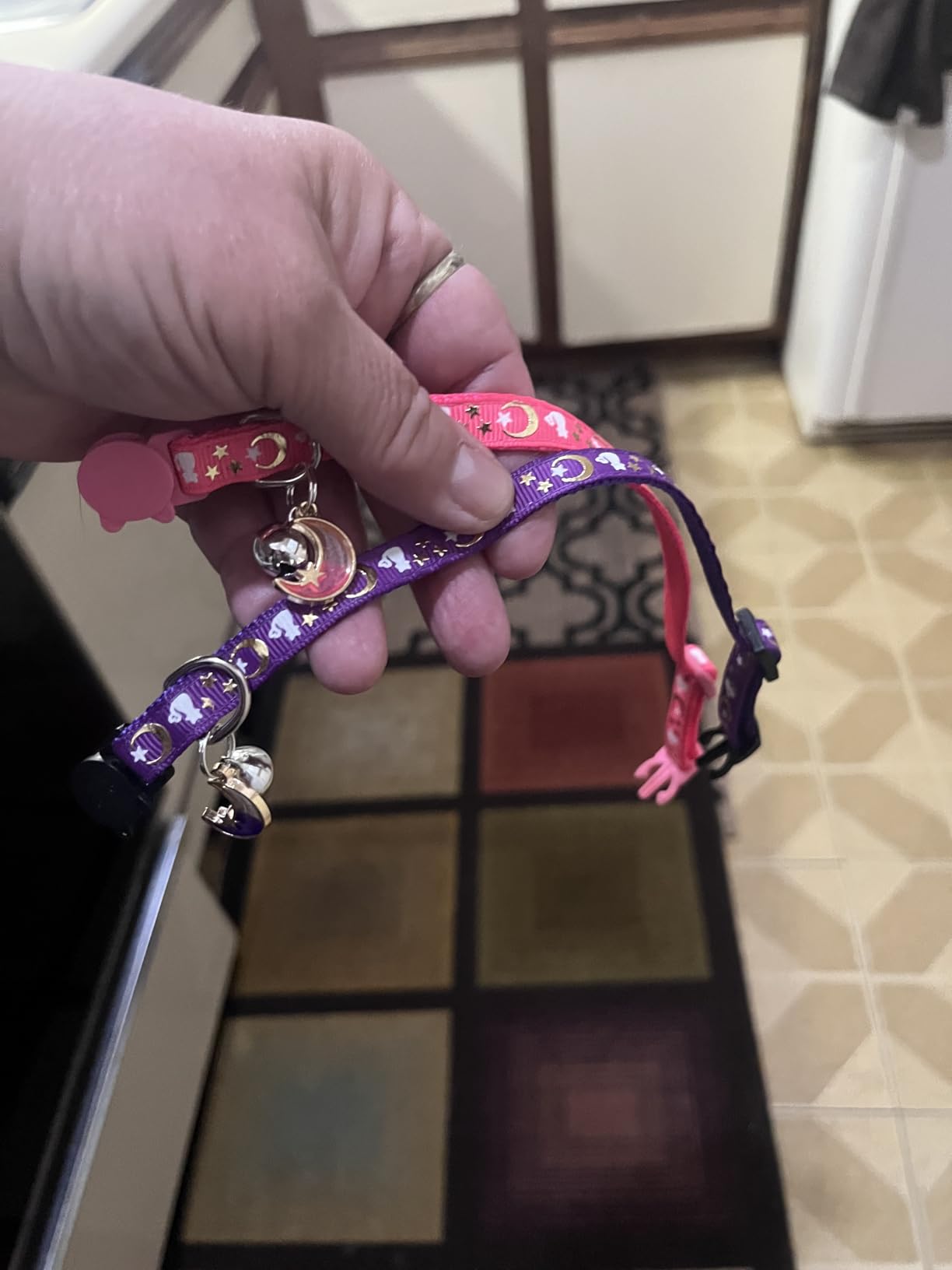 Baeuppit 2PCS Breakaway Cat Collars with Bell Cute Kitty Glow in The Dark Adjustable Kitten Collars(Grey&Black) customer photo 1