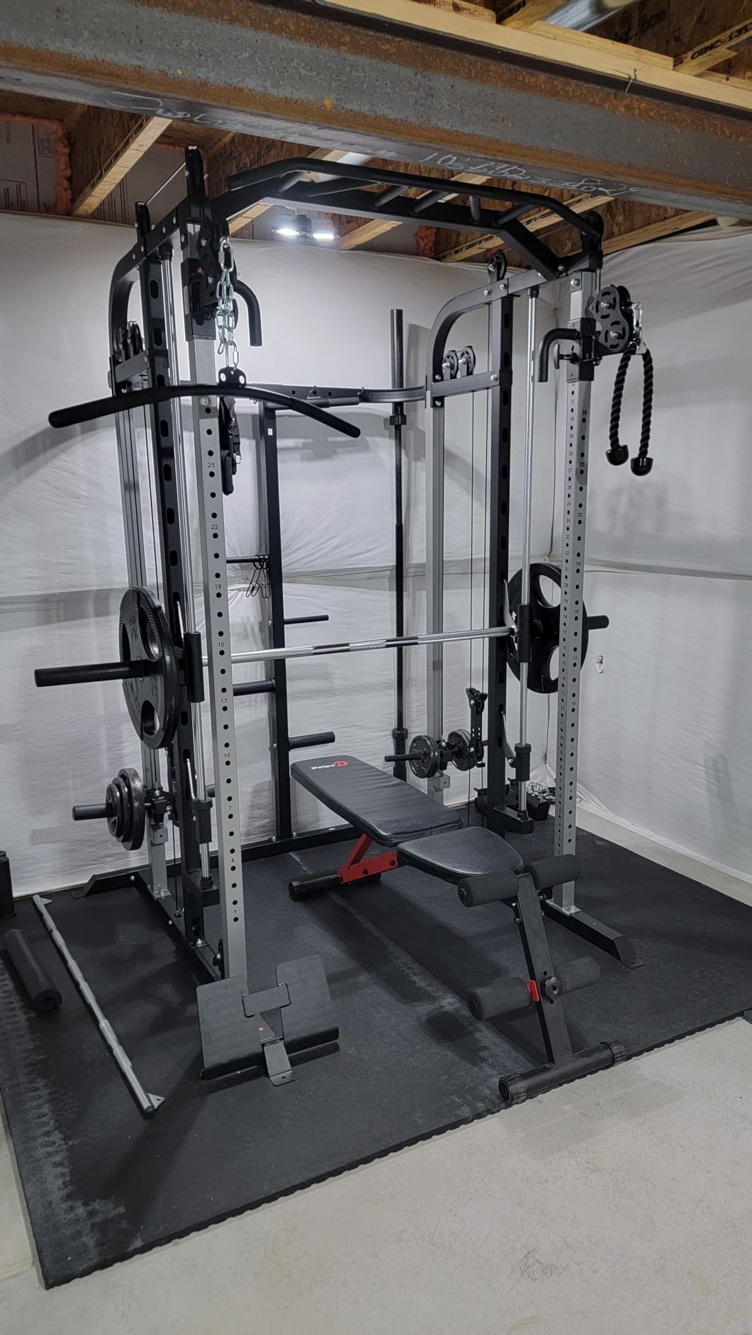 Smith Machine, Multifunctional Power Cage Rack with Smith Bar and Cable Pulley System, and LAT Pull Down Machine for Home Gym… customer photo 1