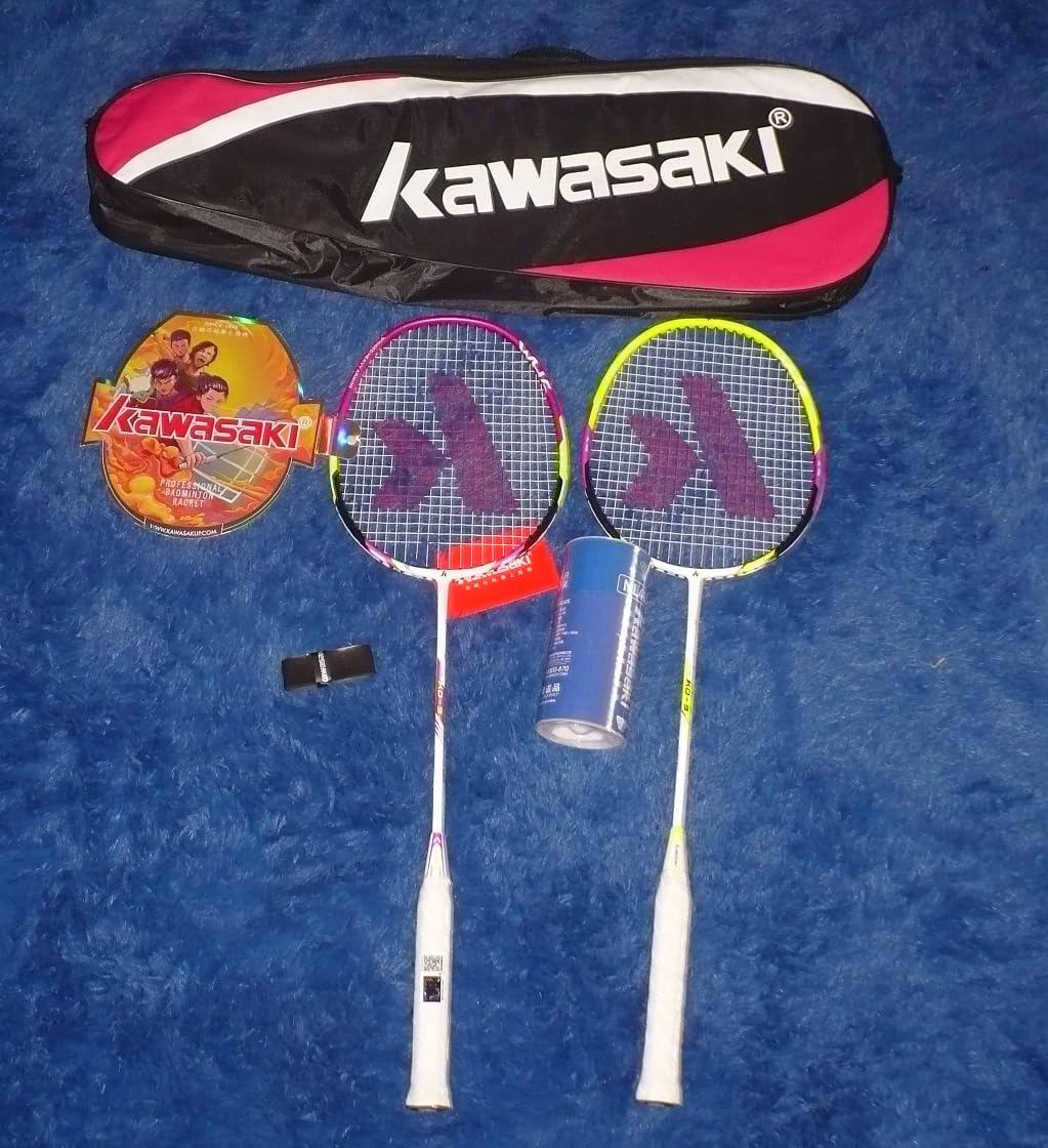 Kawasaki Badminton Rackets, Professional Graphite Shaft Badminton Set of 2 for Backyard, with 2 Lightweight Carbon Badminton Racquets/3 Badminton Shuttlecocks/2 Racquet Overgrips/1 Carry Bag customer photo 1