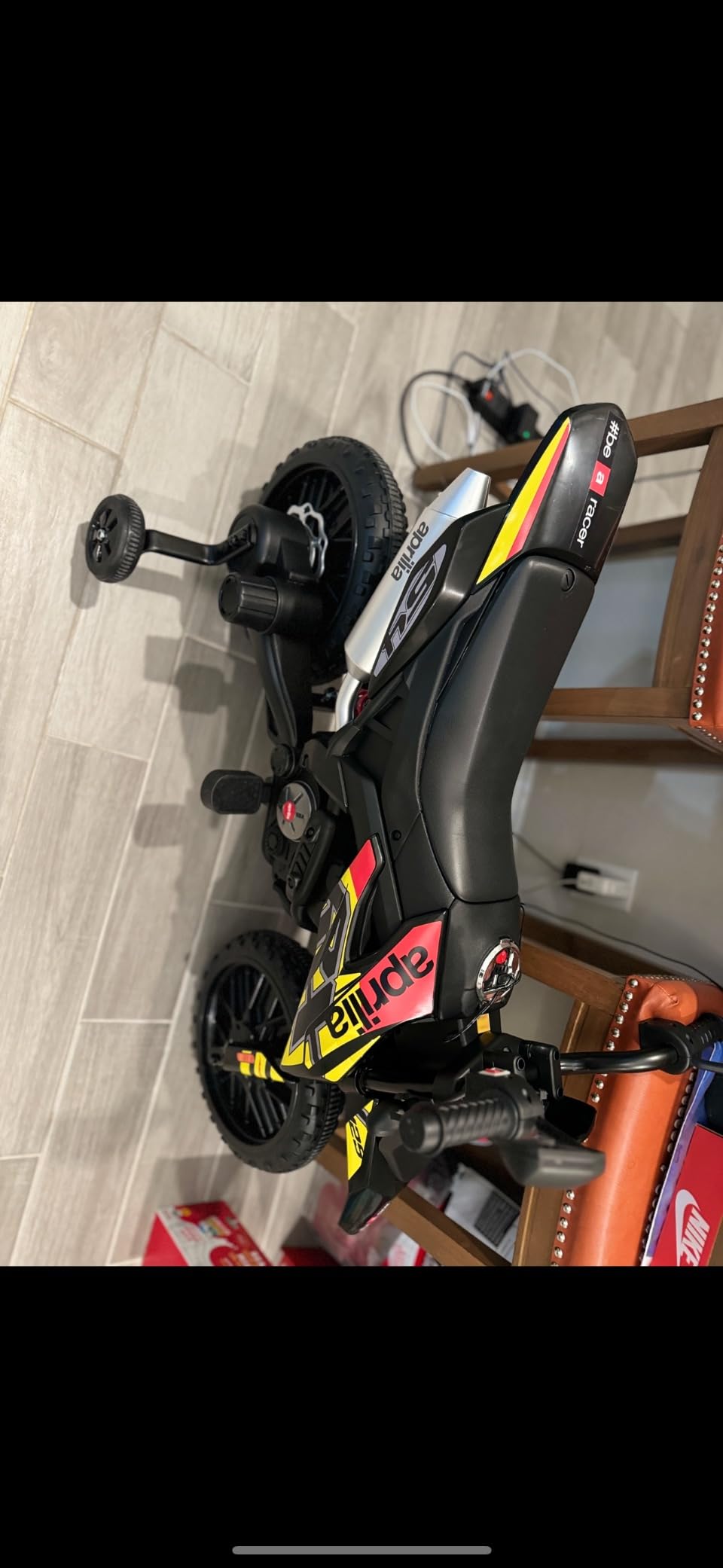 OLAKIDS Kids Motorcycle, Licensed Aprilia RX125 12V Ride on Electric Dirt Bike Motorbike with Training Wheels, Spring Suspension, Bluetooth, USB, Lights customer photo 1