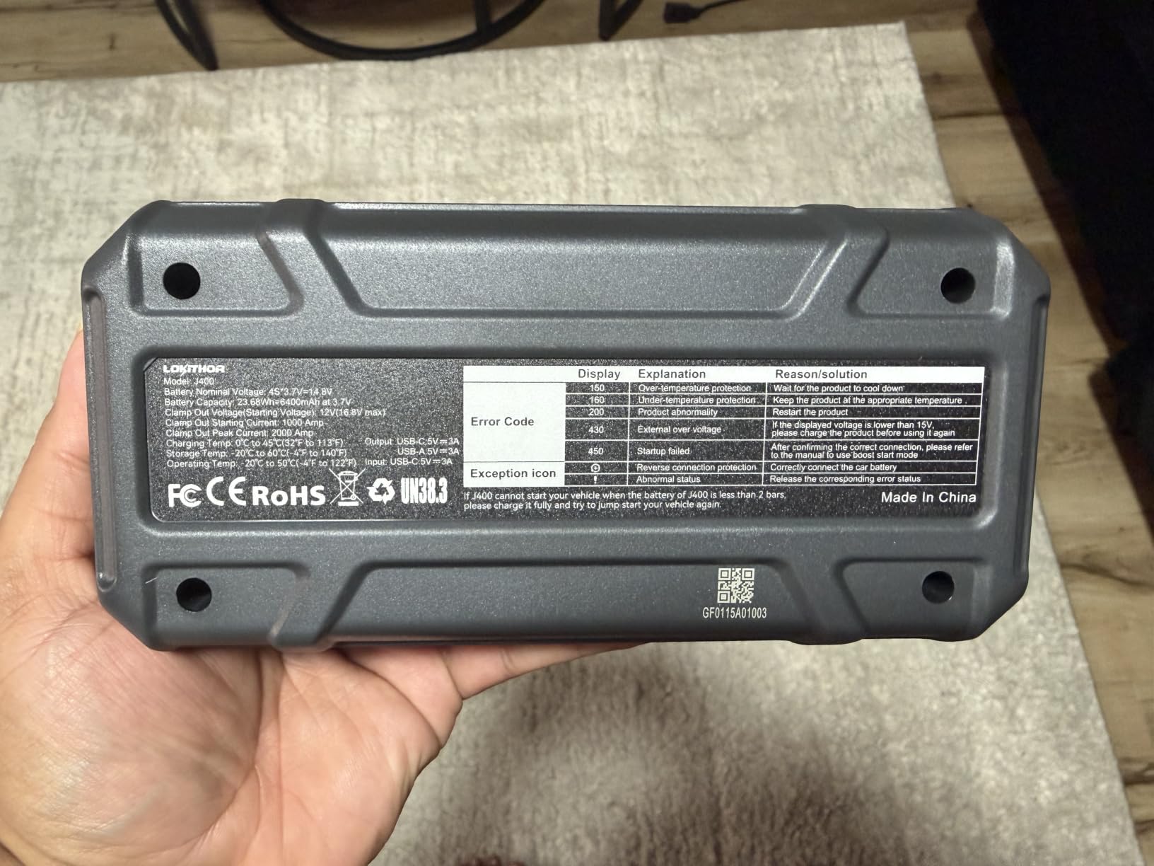 LOKITHOR J400 Portable Jump Starter for Upto 8.0L Gas & 6.0L Diesel Engines customer photo 2