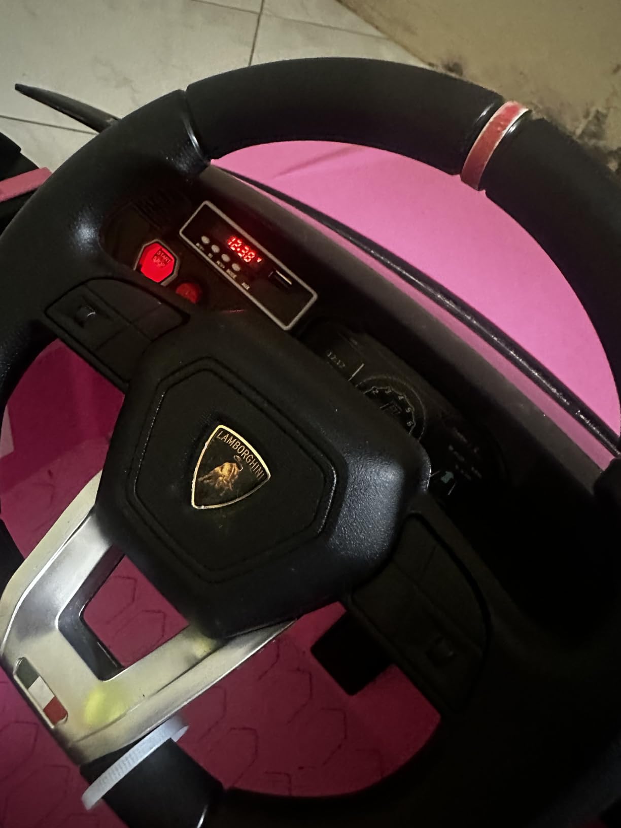 Electric Car for Kids 12V Licensed Lamborghini Ride On Car with Remote Control,Max Speed 2.5Mph,LED Lights,Music Players,Lockable Doors,Spring Suspension,Toddler Cars to Drive,Pink customer photo 1