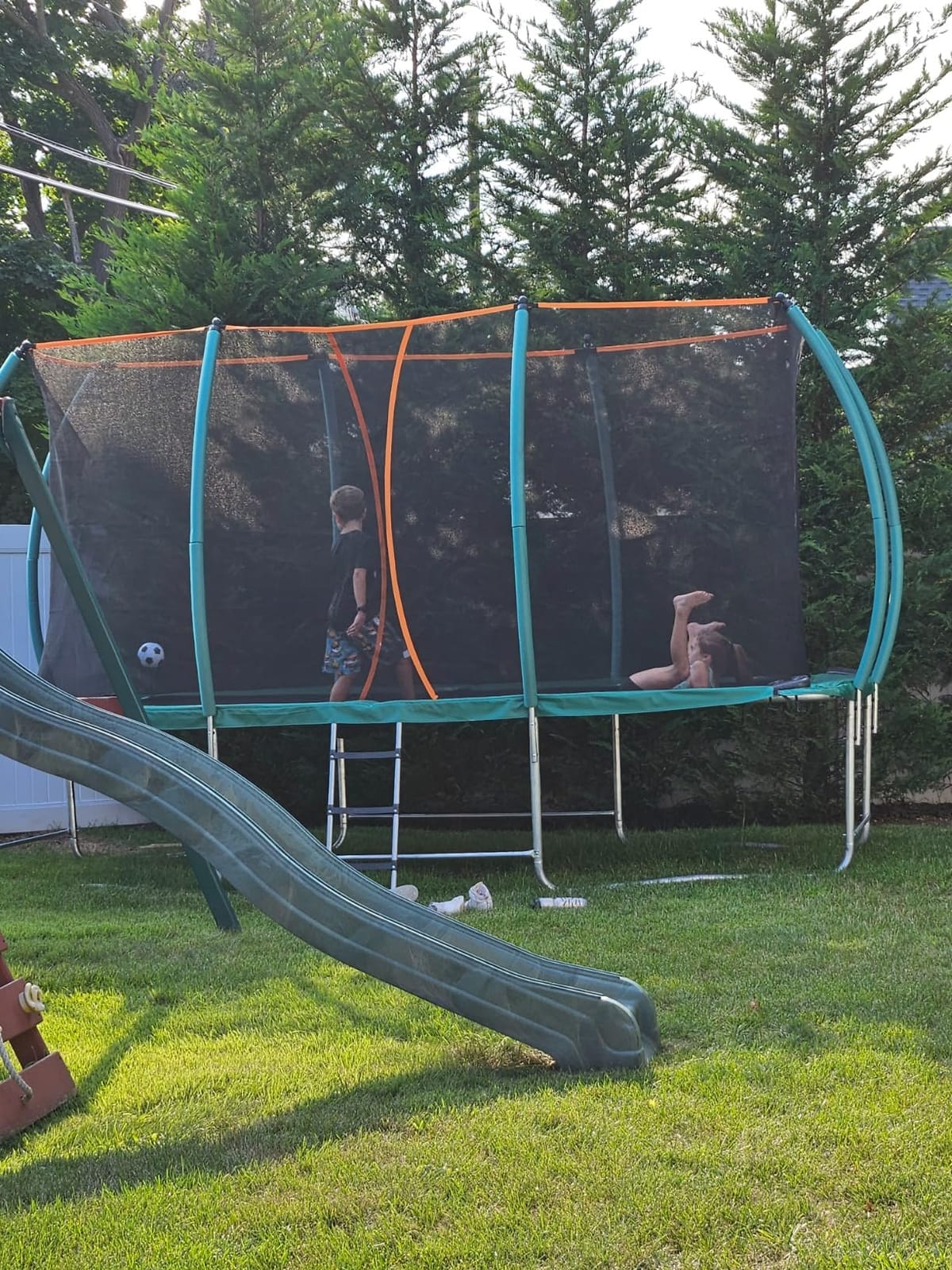 Lyromix 14FT & 16FT Outdoor Rectangle Trampoline for Kids & Adults, Curved Poles, Pumpkin Color, Light, Sprinkler, Soccer & Storage Bag customer photo 2