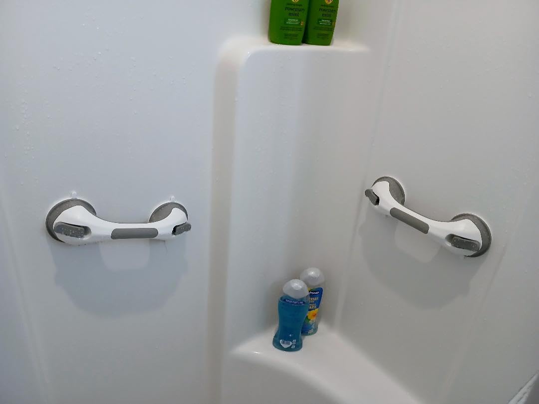 LEVERLOC Grab Bars for Bathtubs and Showers 2 Pack Suction Grab Bar, Heavy Duty 12 Inch Shower Handle Removable Bath Handrails for Seniors and Elderly, Bathroom Safety Grip No Drilling Waterproof Grey customer photo 2
