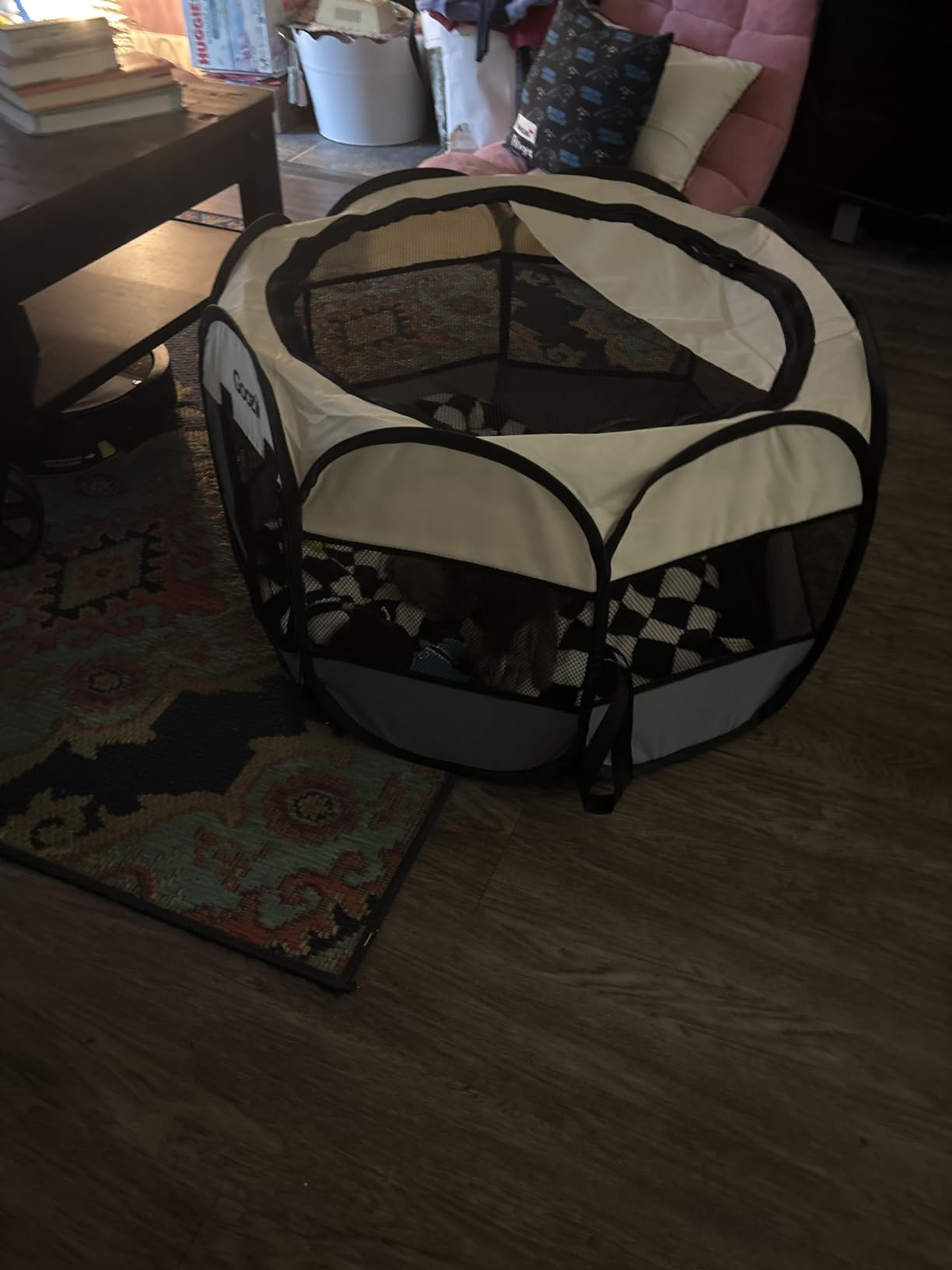 Goozii Portable Dog Playpen for Medium Dogs, Collapsible Pet Cat Kitten Puppy Playpen Indoors Outdoors with Zipper Top Cover (Medium Size, Grey-Black) customer photo 1