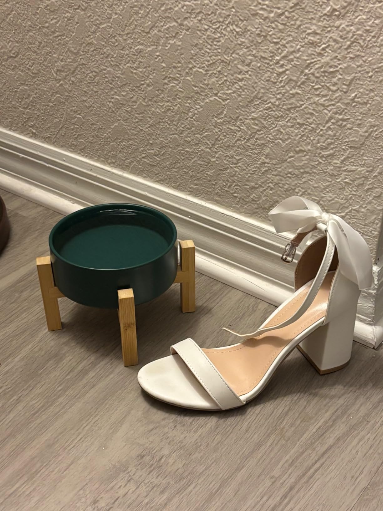 Ceramic Elevated Dog Bowl with Bamboo Stand, for Small & Medium Dog, White customer photo 1