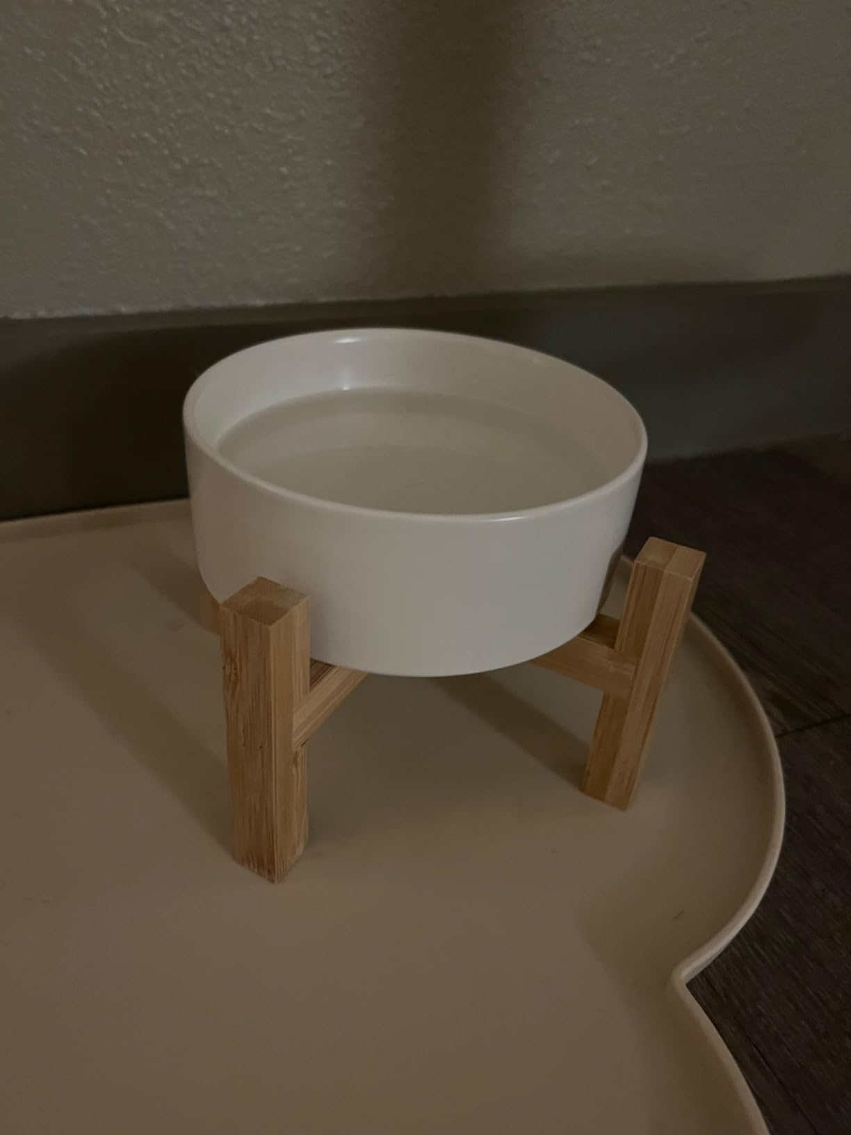 Ceramic Elevated Dog Bowl with Bamboo Stand, for Small & Medium Dog, White customer photo 2