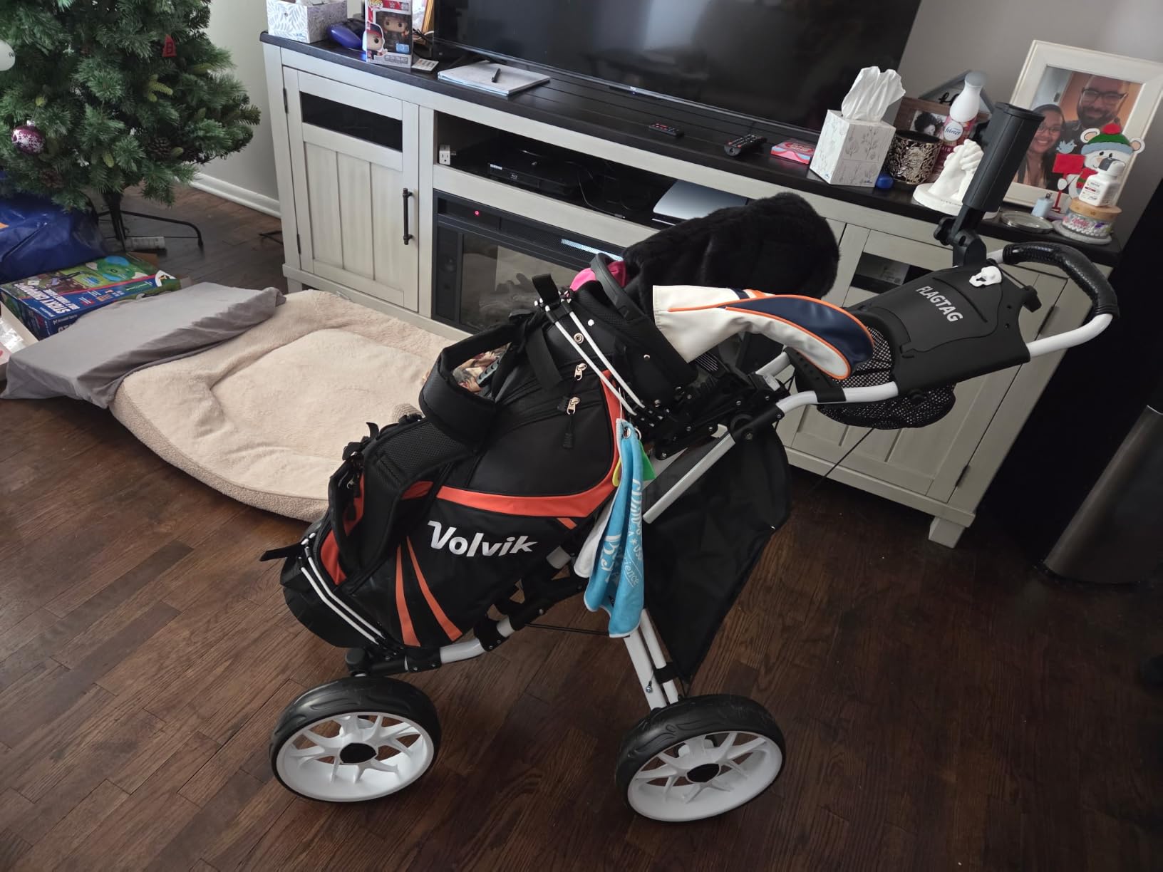 FLAGTAG Golf Push Cart 4-Wheels,Folding Golf Cart, Golf Pull cart with Cup Holder,Umbrella Holder,Cooler Bag, Foldable with one-Click,Handle Height Adjustable,Drink Holder,Walking Push cart customer photo 1