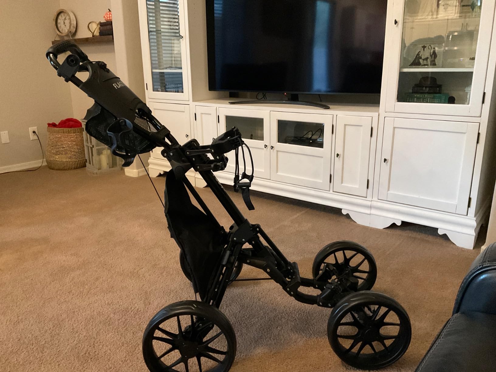 FLAGTAG Golf Push Cart 4-Wheels,Folding Golf Cart, Golf Pull cart with Cup Holder,Umbrella Holder,Cooler Bag, Foldable with one-Click,Handle Height Adjustable,Drink Holder,Walking Push cart customer photo 2