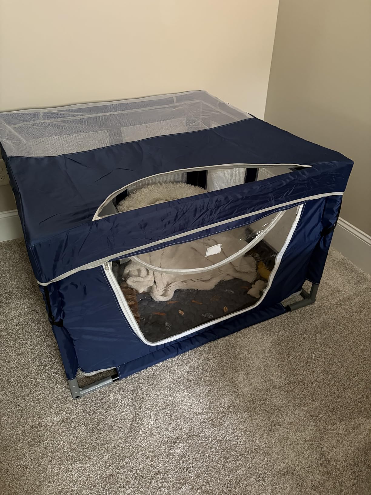 Dog Kitten Playpen with Cover, 42x42 x25.5 Puppy Playpen for Small Pet with See-Through Topper Proof, Green customer photo 2