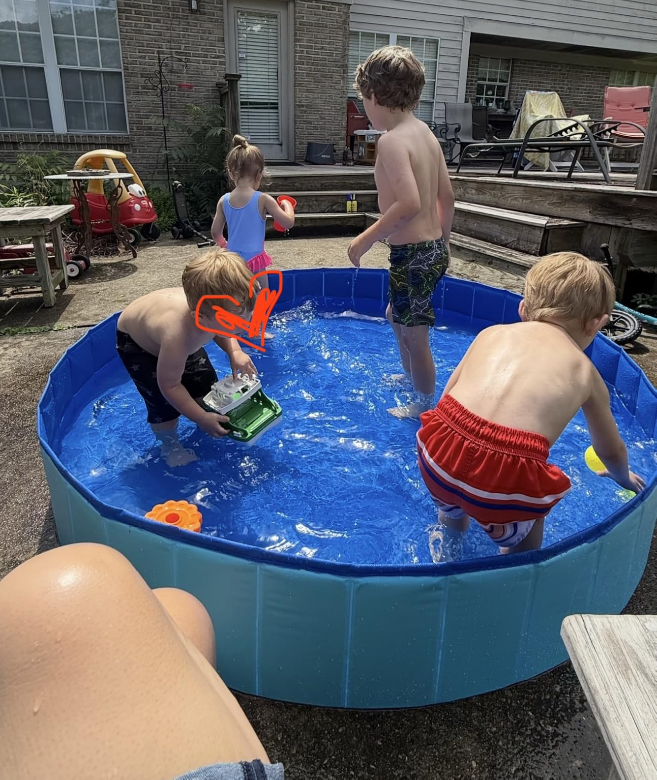SLOOSH Foldable Dog Kiddie Pool - Portable Hard Plastic Doggie Swimming Pool, Anti-Slip Collapsible Pets Bath Tub Suitable for Kids Indoor Outdoor Backyard Use (Blue, 63
