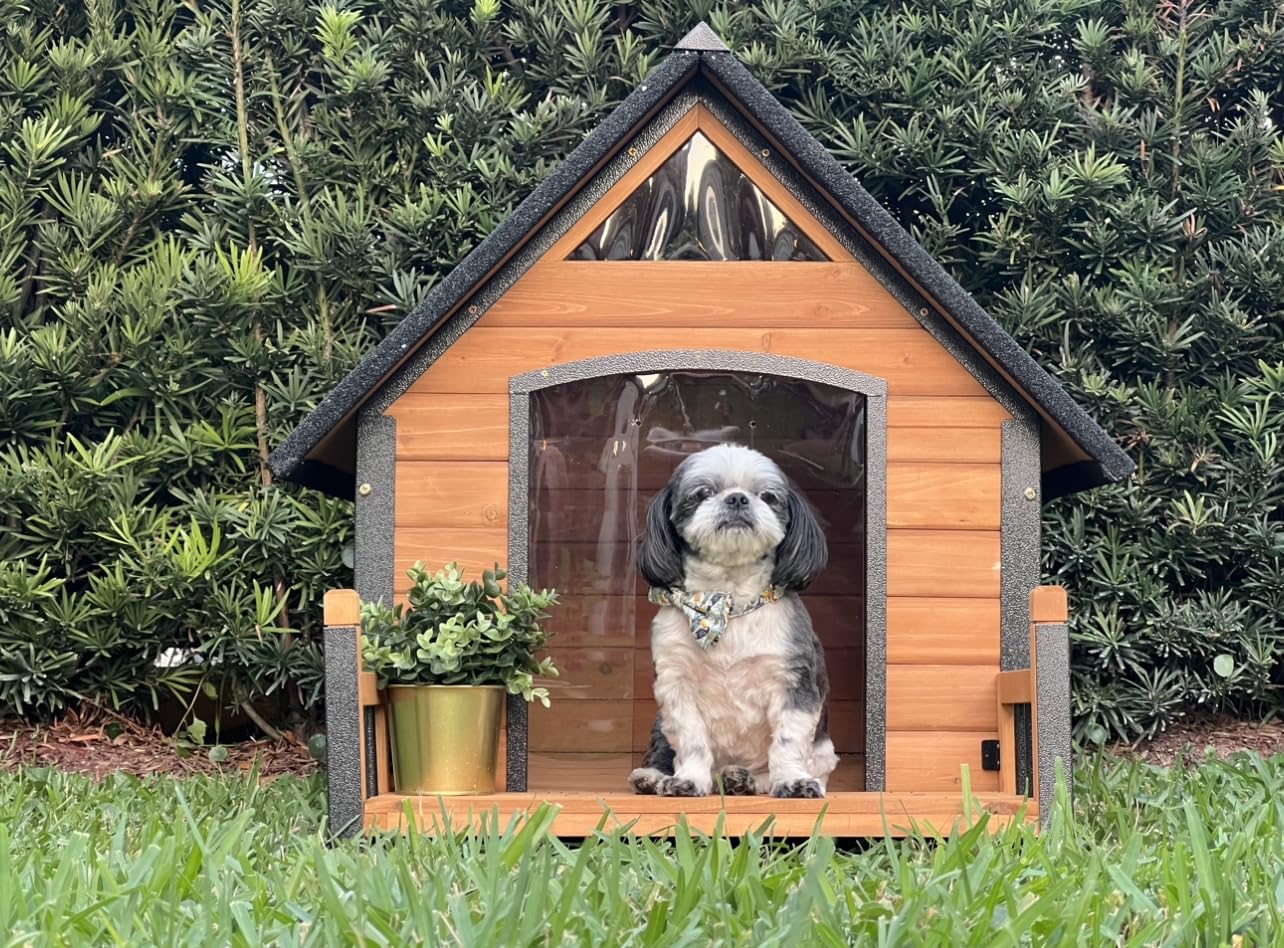 Outdoor Heated Dog House with All-Around Insulated Liner Weatherproof Puppy Shelter Indoor Dog Kennel, Anti-Bite Dog Home for Large Breed with Porch (Brown-2, 50.8