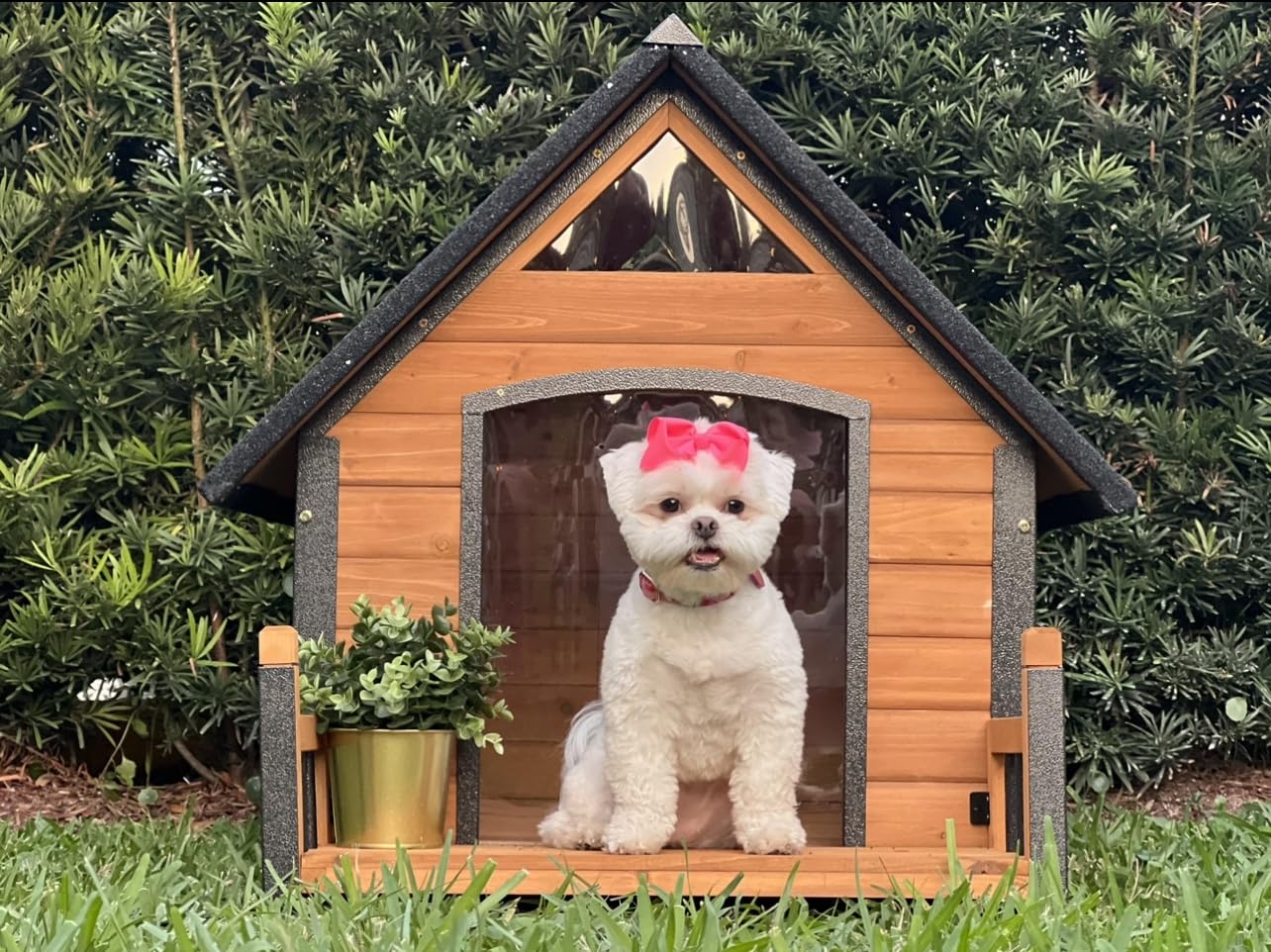 Outdoor Heated Dog House with All-Around Insulated Liner Weatherproof Puppy Shelter Indoor Dog Kennel, Anti-Bite Dog Home for Large Breed with Porch (Brown-2, 50.8